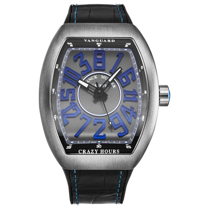 Front view of Franck Muller Vanguard Crazy Hours Men's Automatic Watch 45CHTTBRBLSIL