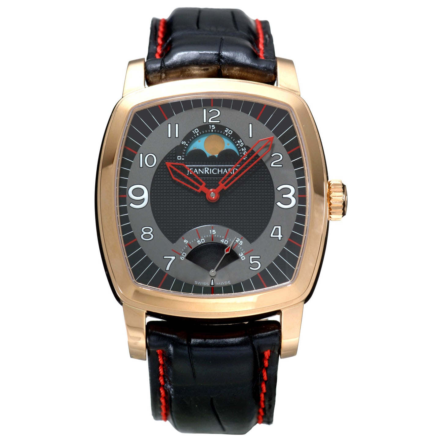 Front view of JeanRichard TV Screen XL Moon Phases Men's Watch 46016-49-62A-AA6