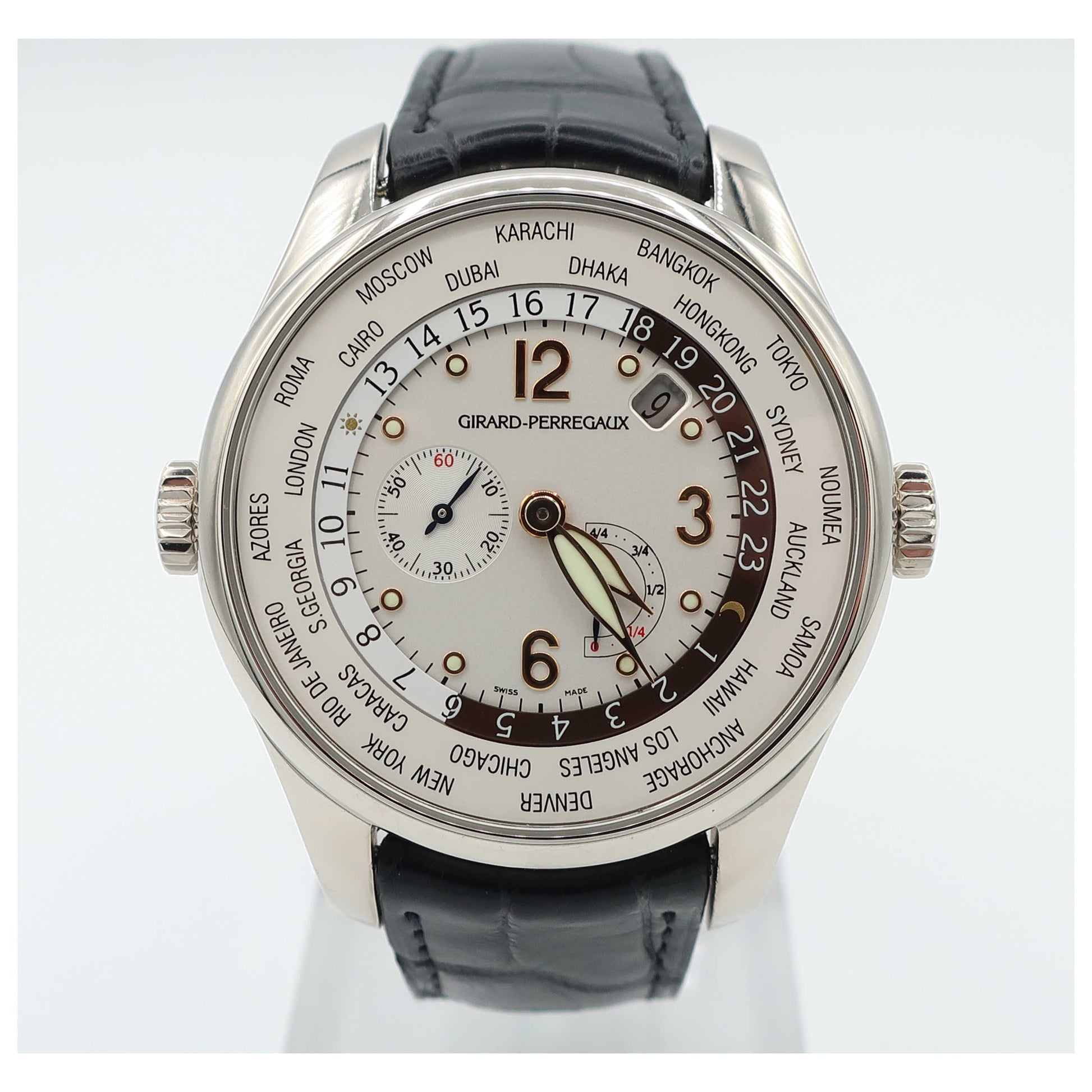 Front view of Girard-Perregaux Worldtimer WW.TC Men's Automatic Watch 49850-53-151-BA6A-SD