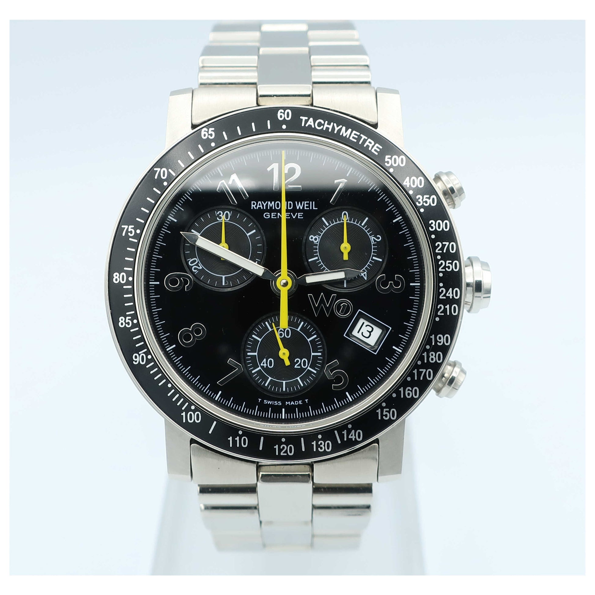 Front view of Raymond Weil W1 Men's Swiss Quartz (Battery-Powered) Watch 5000T-BK-SD