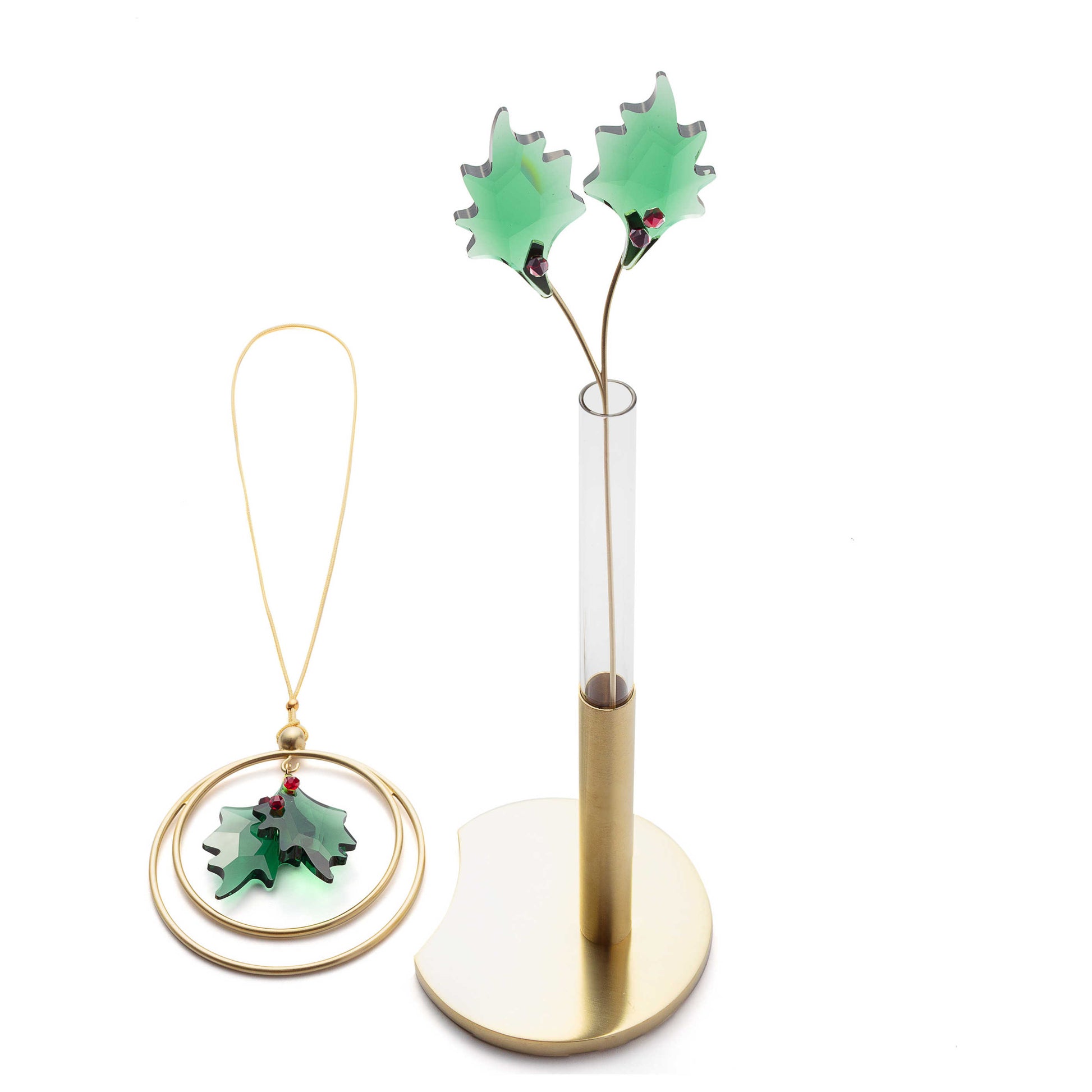 Front view of Swarovski Gardeb Tales Holly Leaves Unisex Decorative Set 5597136