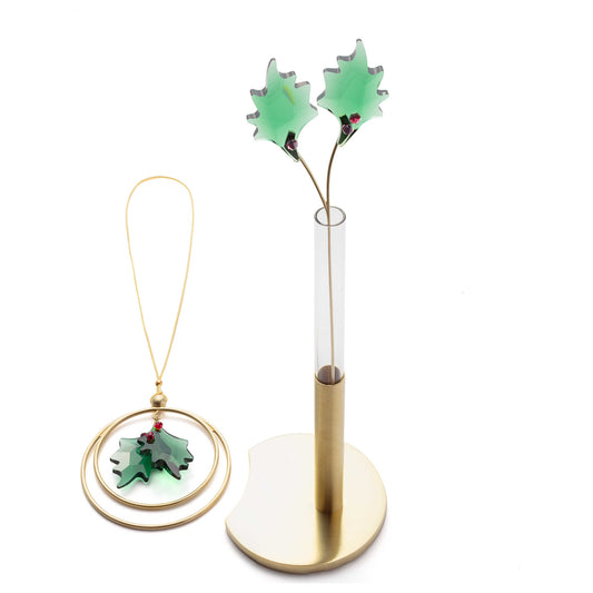 Front view of Swarovski Gardeb Tales Holly Leaves Unisex Decorative Set 5597136