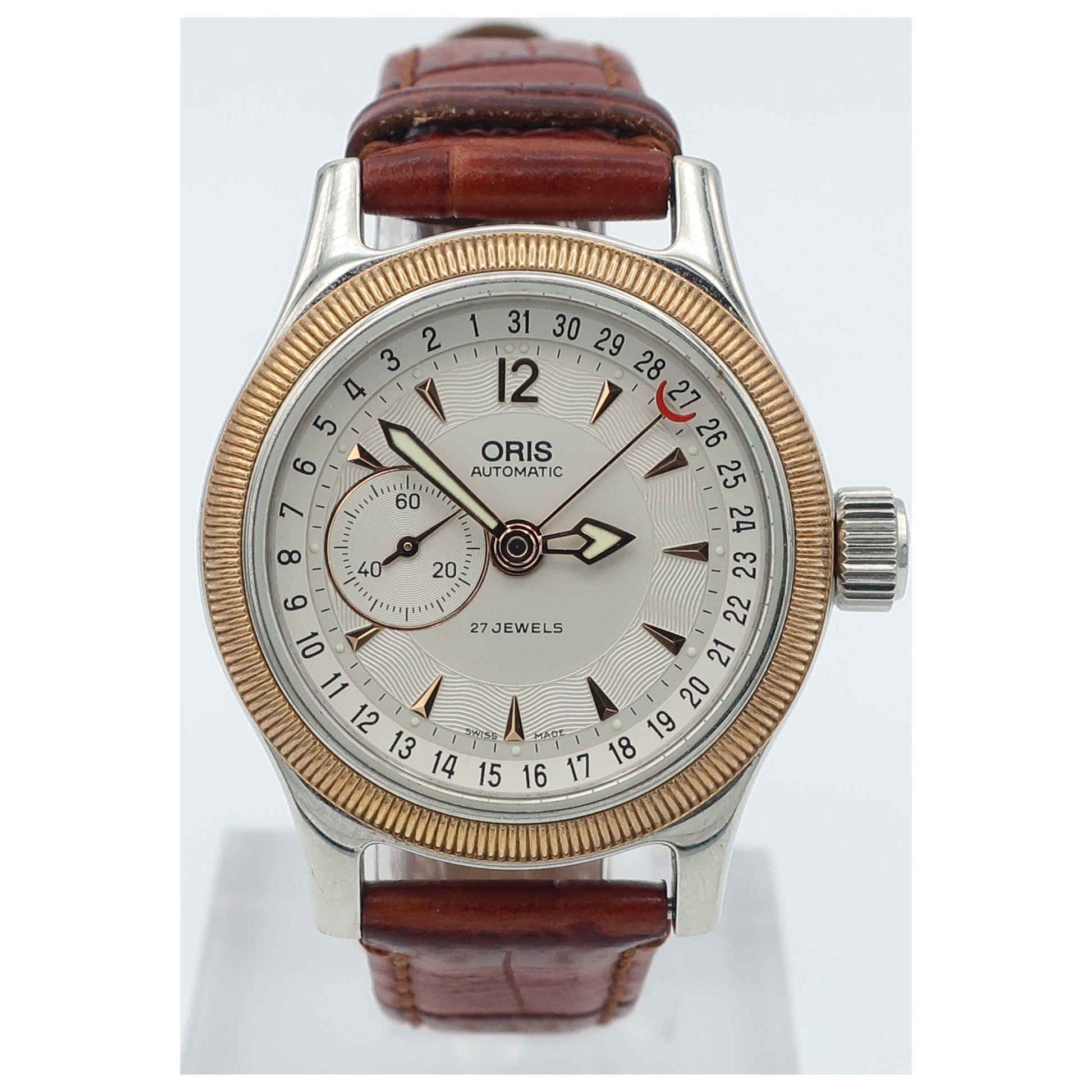 Front view of Oris Big Crown Comandante Midsize Women's Automatic Watch 644-7487-43-61-LS-PO