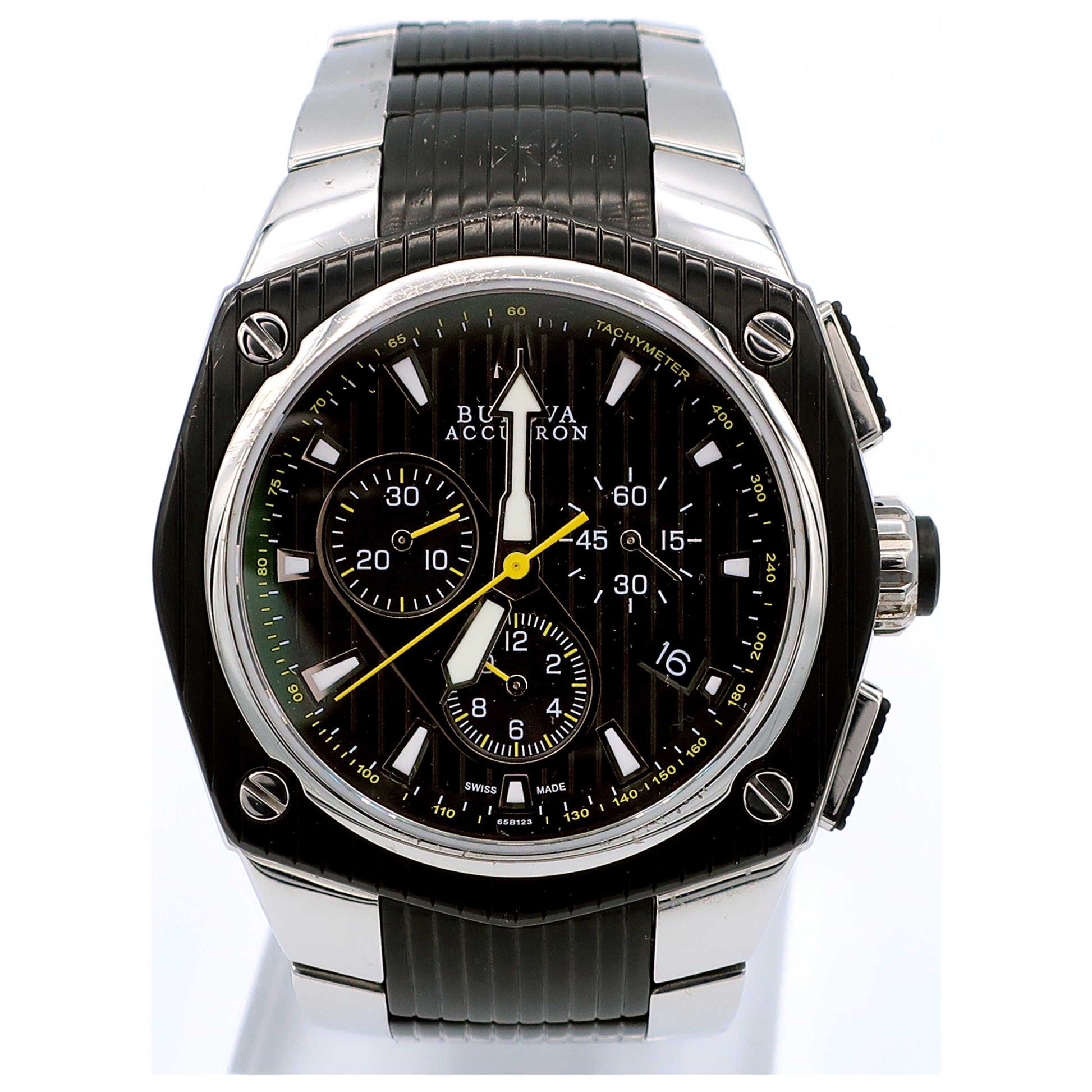 Front view of Bulova Accutron Corvara Men's Swiss Quartz (Battery-Powered) Watch 65B123-SDB