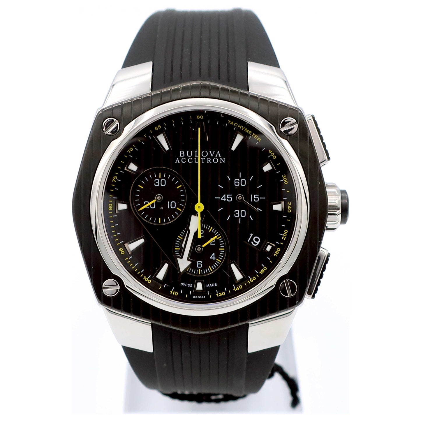 Front view of Bulova Accutron Corvara Men's Swiss Quartz (Battery-Powered) Watch 65B141-SDB