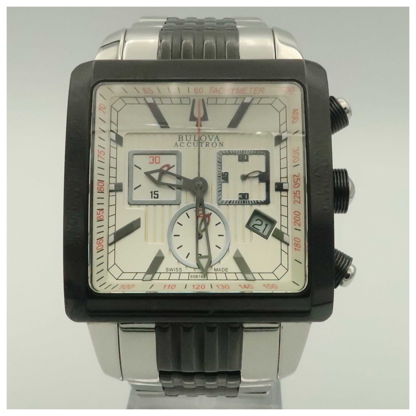 Front view of Bulova Accutron Masella Men's Swiss Quartz (Battery-Powered) Watch 65B143-PO2