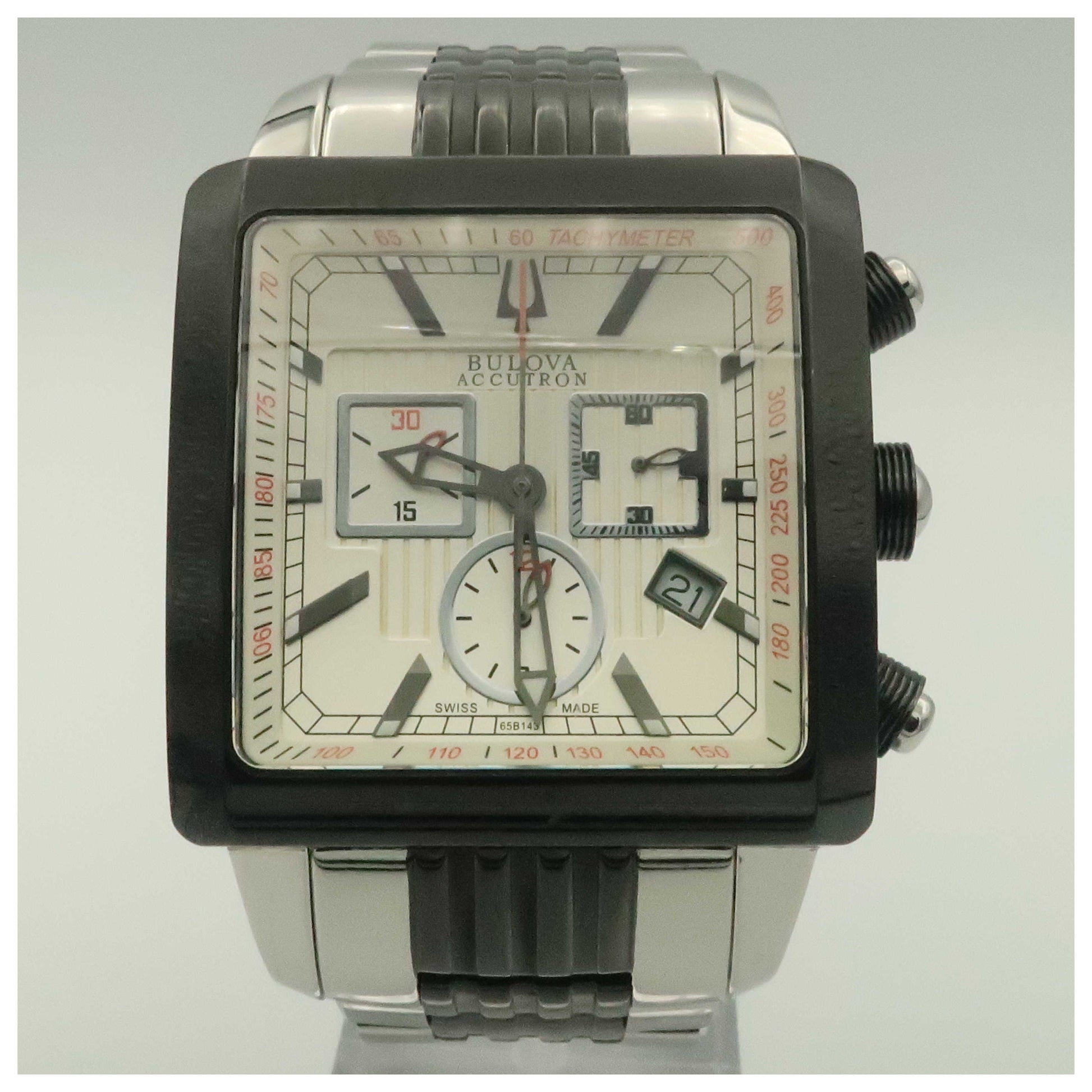 Front view of Bulova Accutron Masella Men's Swiss Quartz (Battery-Powered) Watch 65B143-PO2