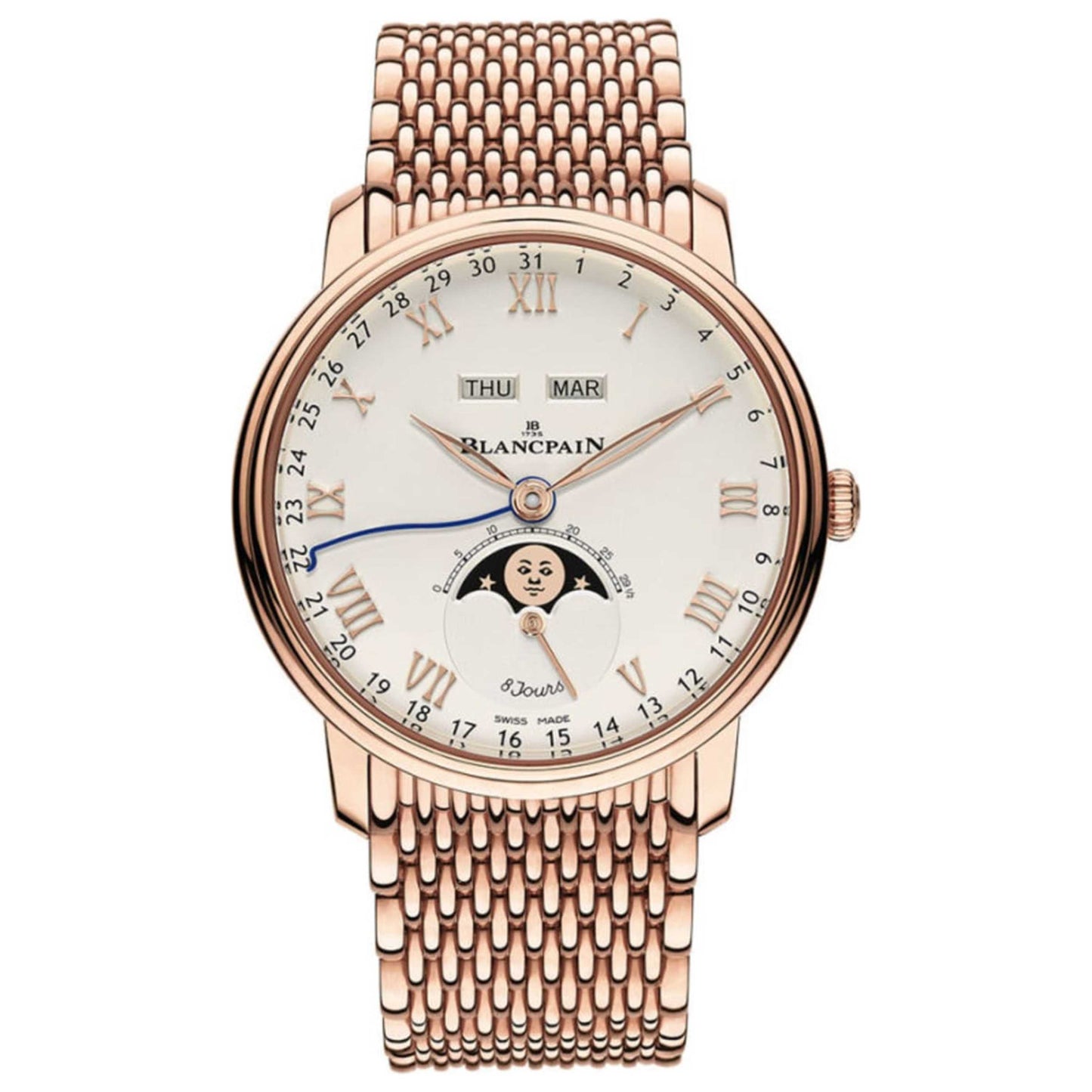 Front view of Blancpain Villeret Quantieme Complet Men's Automatic Watch 6654-3642-MMB