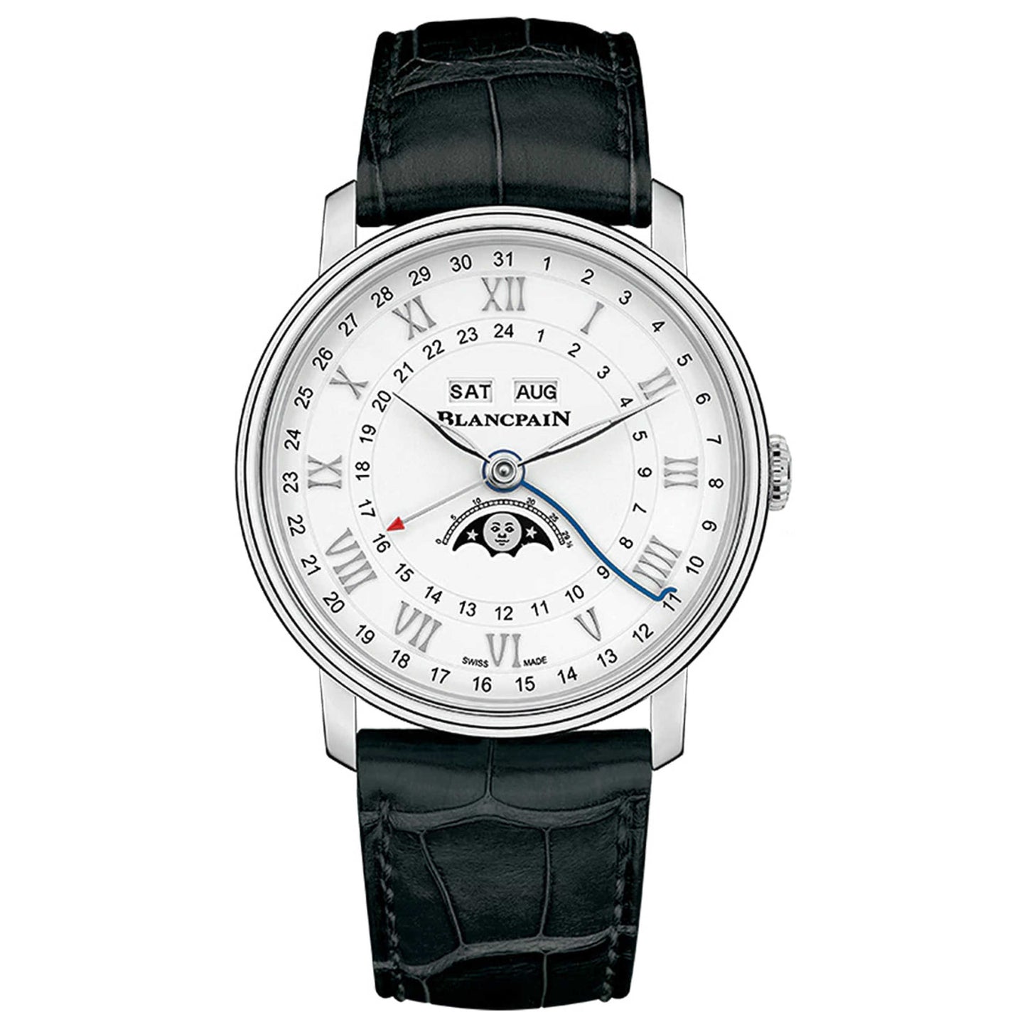 Front view of Blancpain Villeret Quantieme Complet Men's Automatic Watch 6676-1127-55B