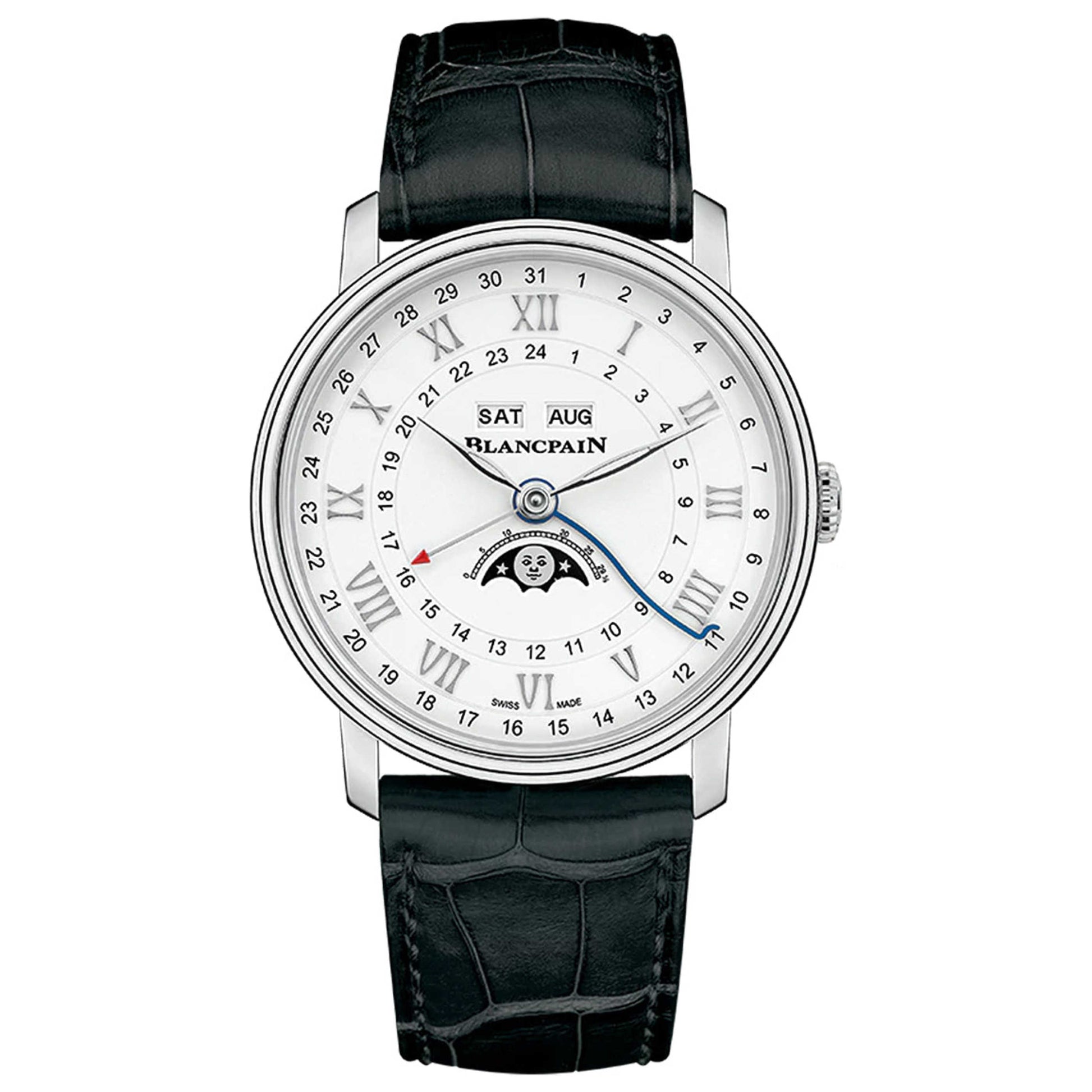 Front view of Blancpain Villeret Quantieme Complet Men's Automatic Watch 6676-1127-55B