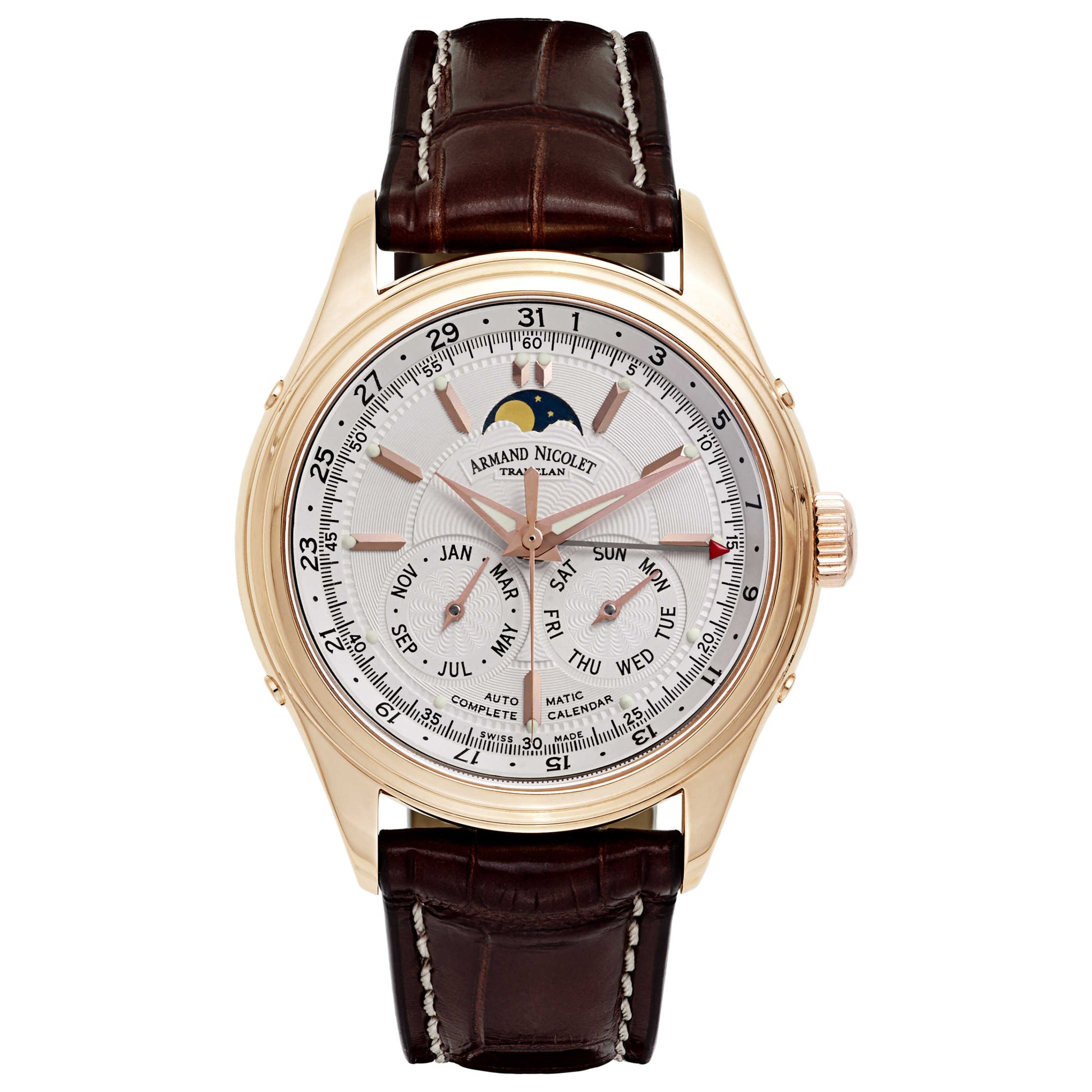 Front view of Armand Nicolet M02 Men's Automatic Watch 7142B-1-AG-P914MR2