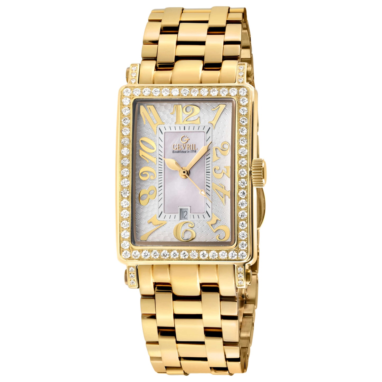 Front view of Gevril Avenue of Americas Mini Diamond Women's Quartz Watch 7444YLB