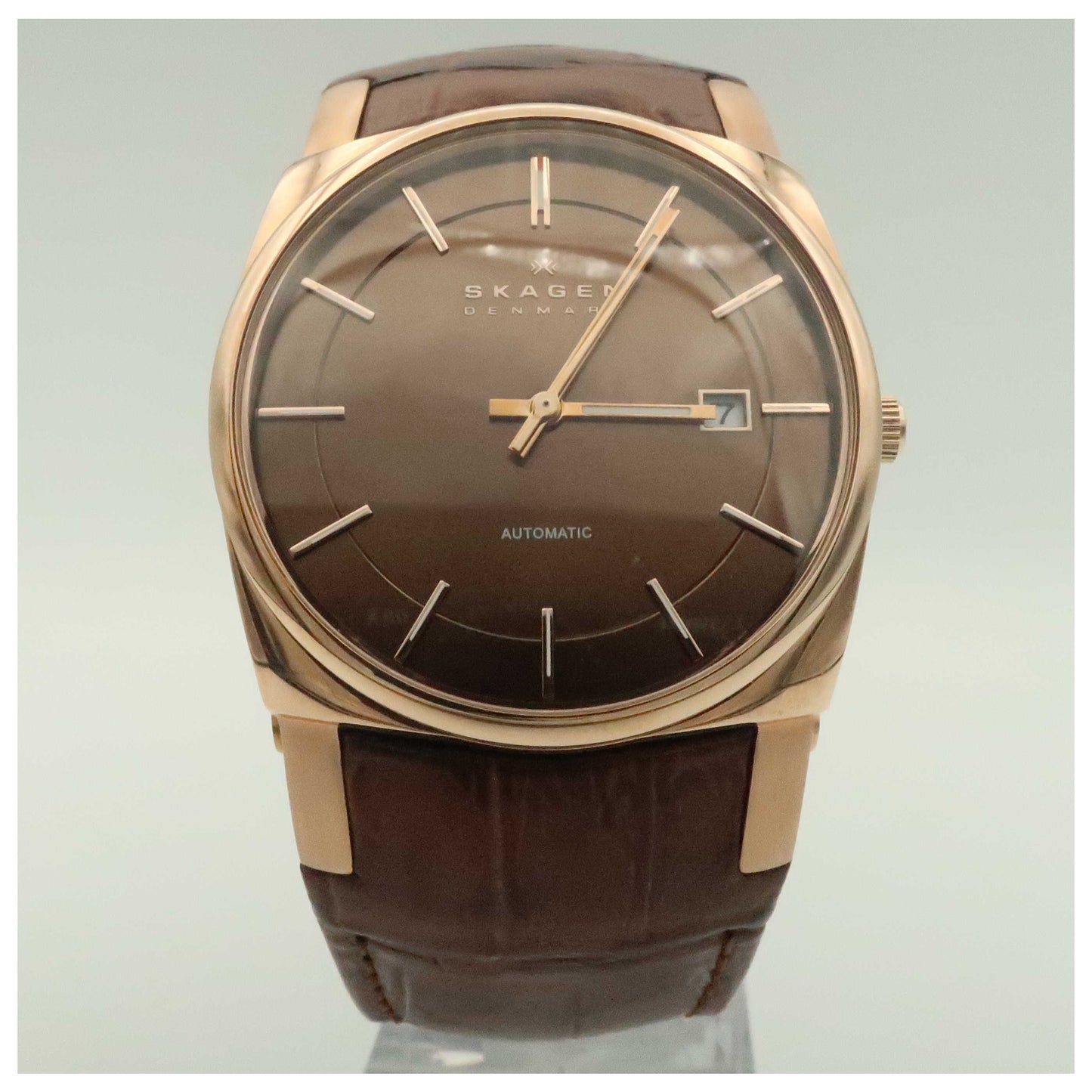 Front view of Skagen Leather Men's Automatic Watch 759LRLDJ-PO