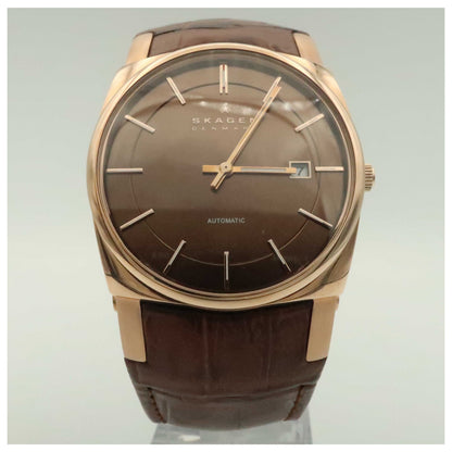 Front view of Skagen Leather Men's Automatic Watch 759LRLDJ-PO