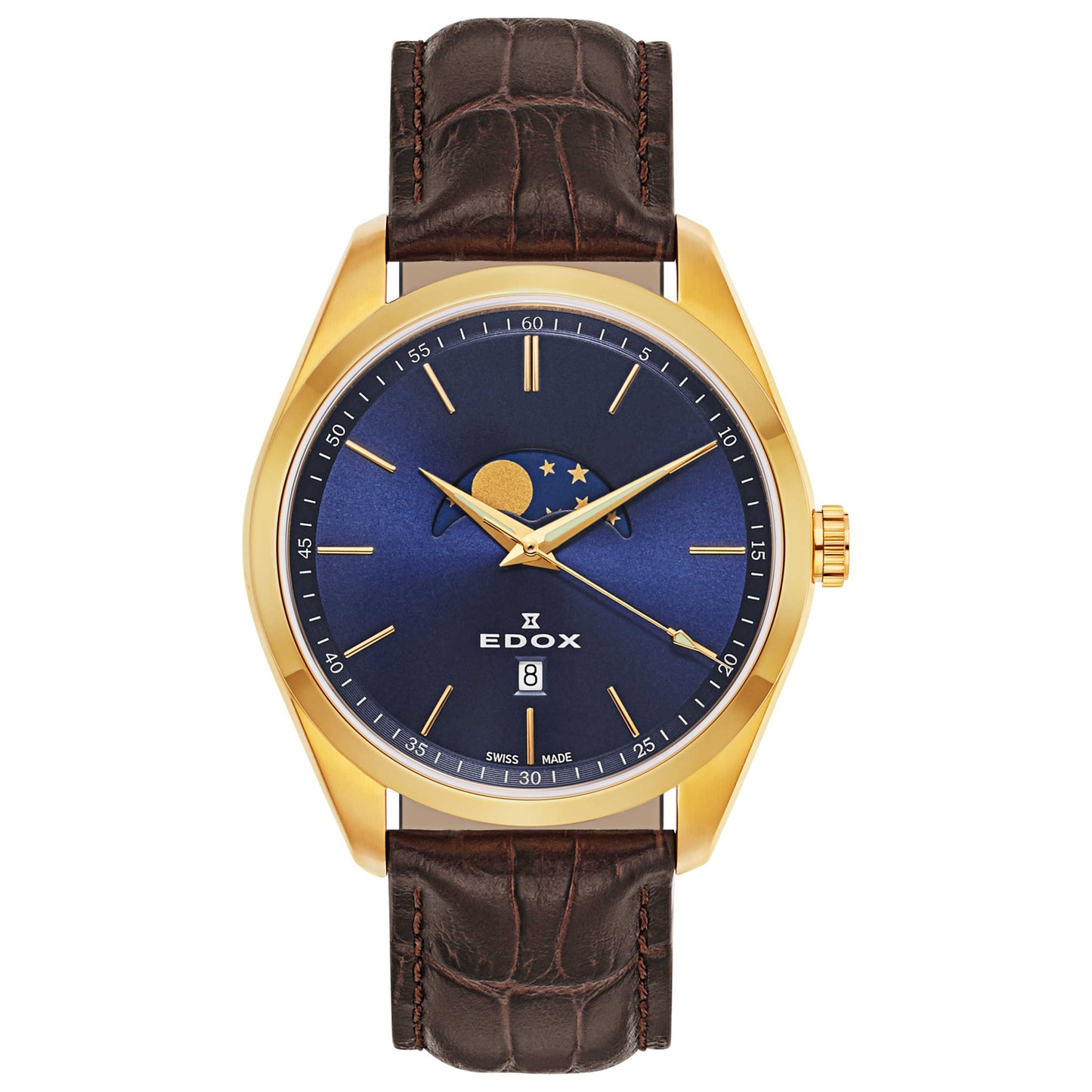 Front view of Edox Les Vauberts Men's Swiss Quartz (Battery-Powered) Watch 79018-37J-BUID