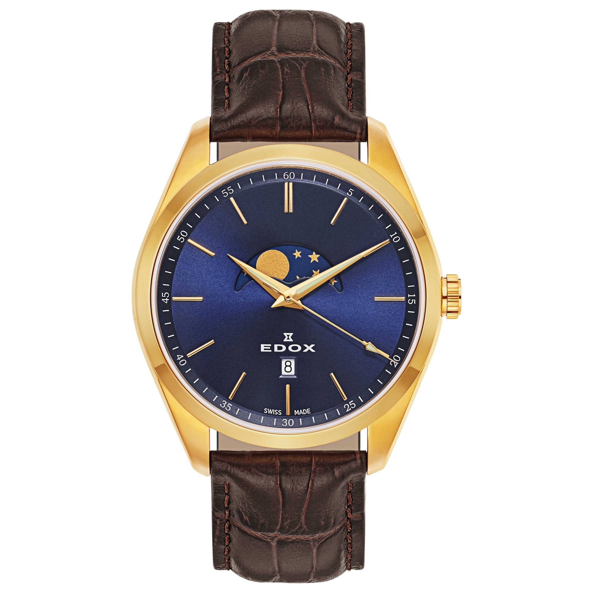 Front view of Edox Les Vauberts Men's Swiss Quartz (Battery-Powered) Watch 79018-37J-BUID