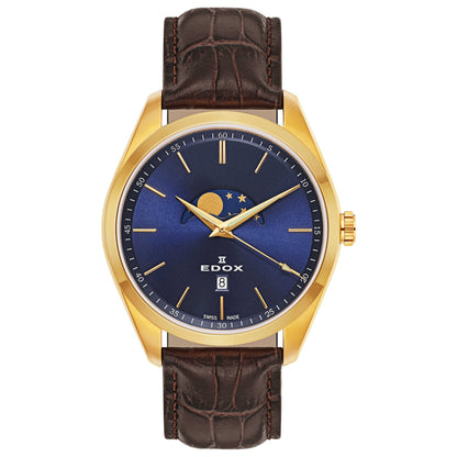 Front view of Edox Les Vauberts Men's Swiss Quartz (Battery-Powered) Watch 79018-37J-BUID