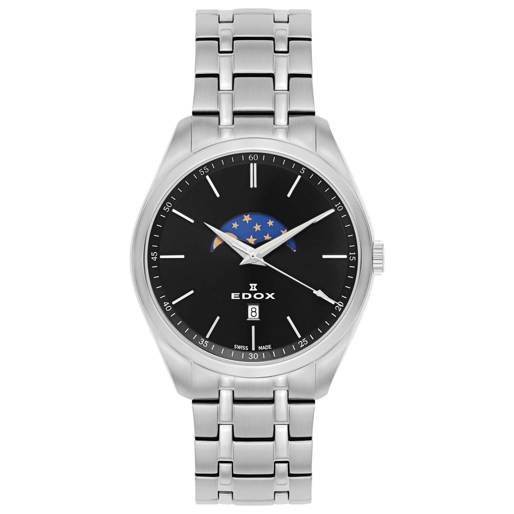 Front view of Edox Les Vauberts Men's Swiss Quartz (Battery-Powered) Watch 79018-3M-NIN