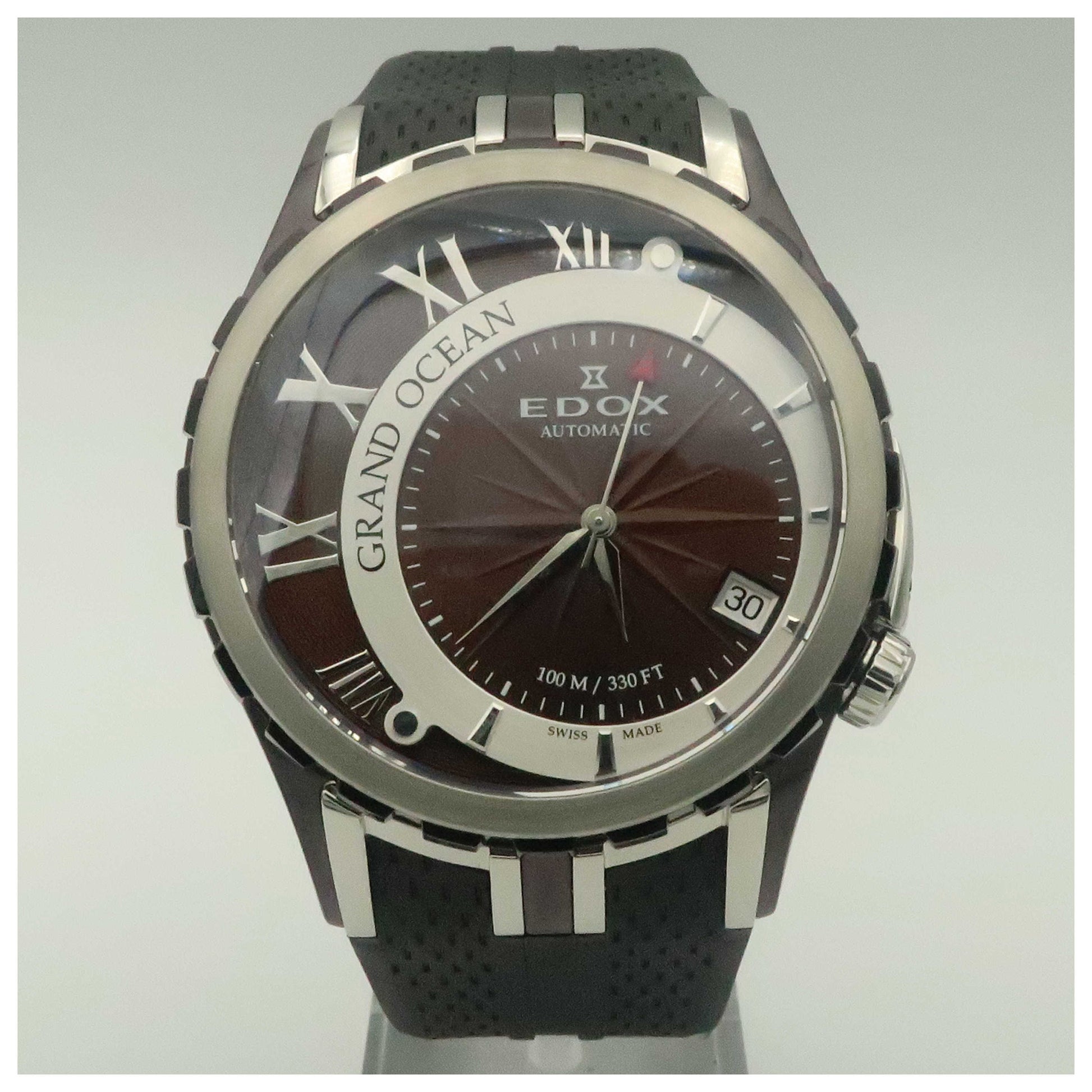 Front view of Edox Grand Ocean Men's Automatic Watch 80080-357BR-BRIN-SDV