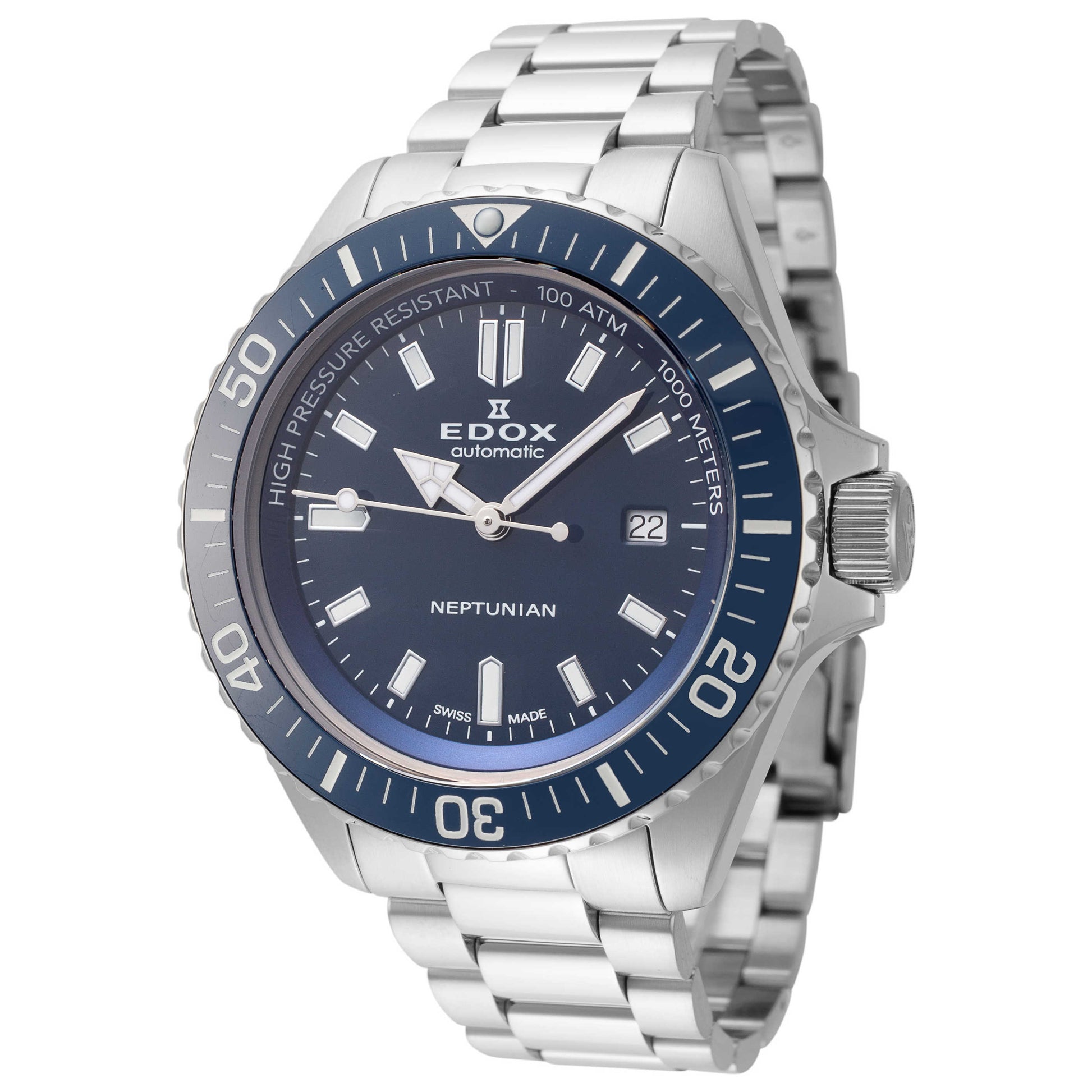 Front view of Edox Neptunian Men's Automatic Watch 80120-3BUM-BUF