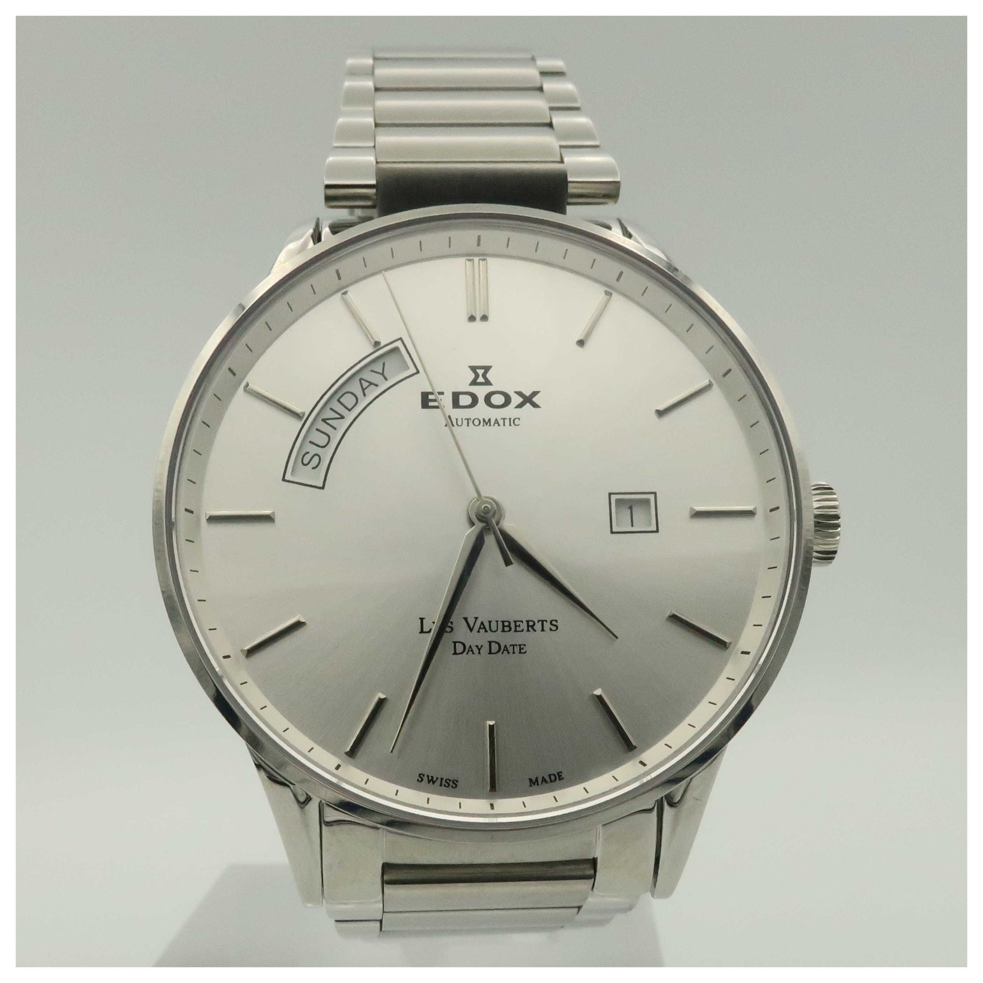 Front view of Edox Les Vauberts Men's Automatic Watch 83011-3B-AIN-SDV