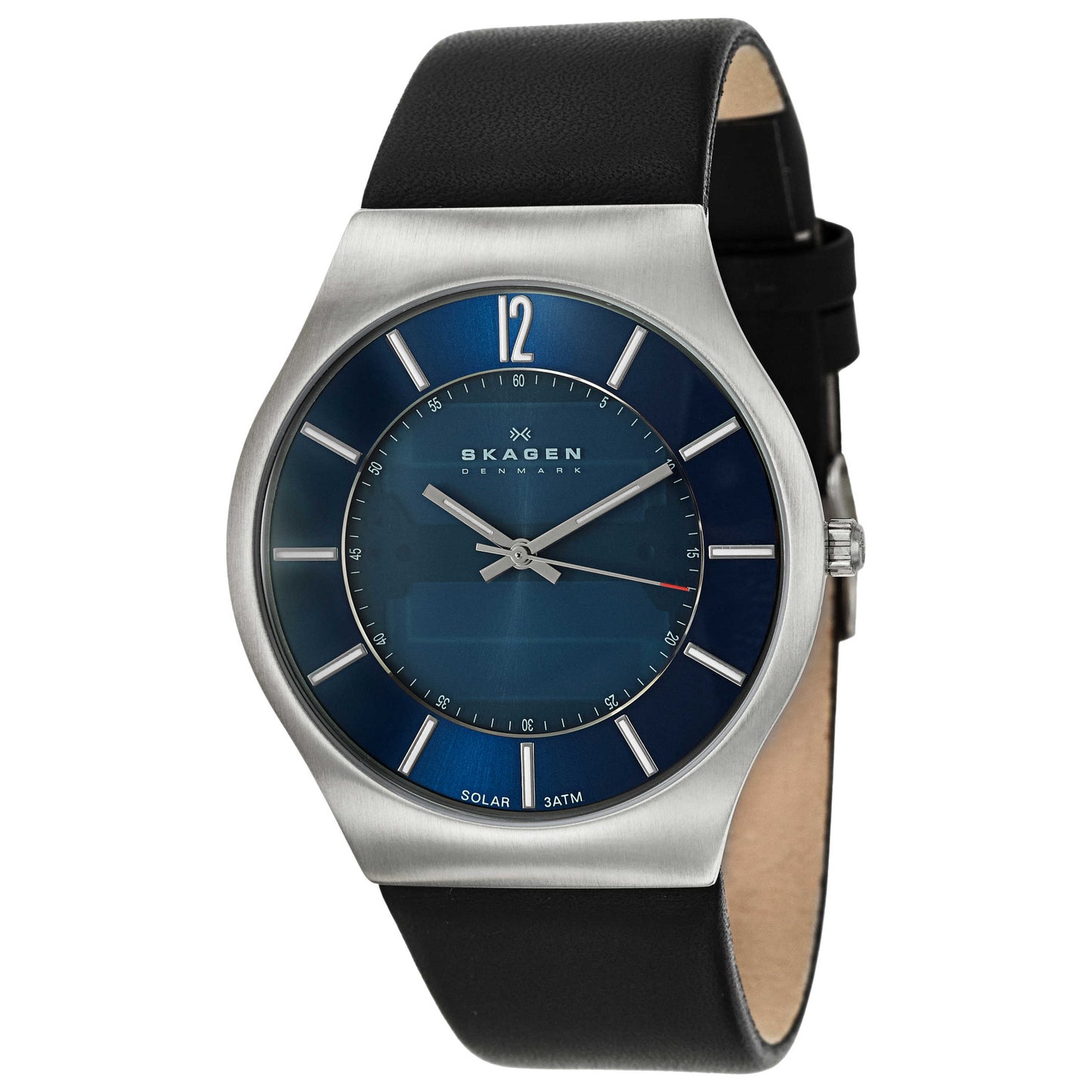 Front view of Skagen Leather Men's Solar Powered Quartz Watch 833XLSLN