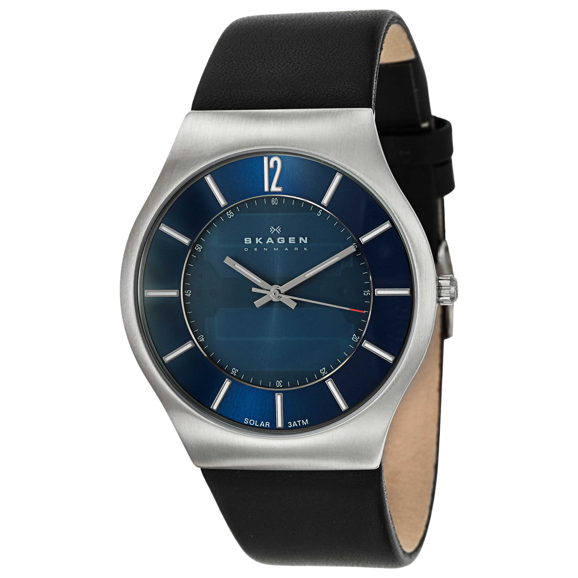 Front view of Skagen Leather Men's Solar Powered Quartz Watch 833XLSLN