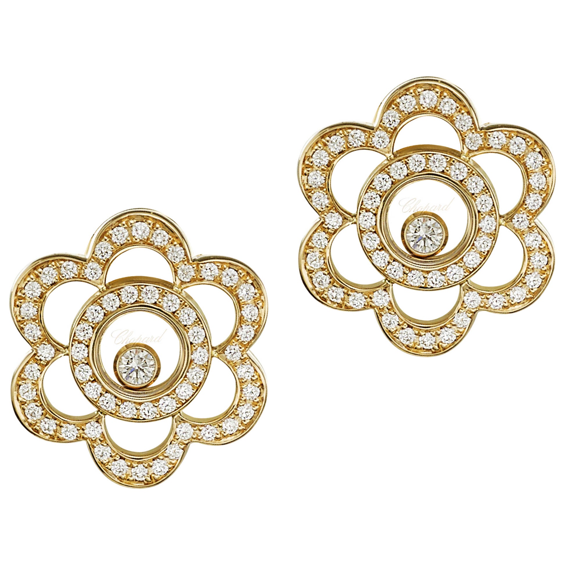 Front view of Chopard Jewelry Happy Diamonds Women's Earrings 836719-0002