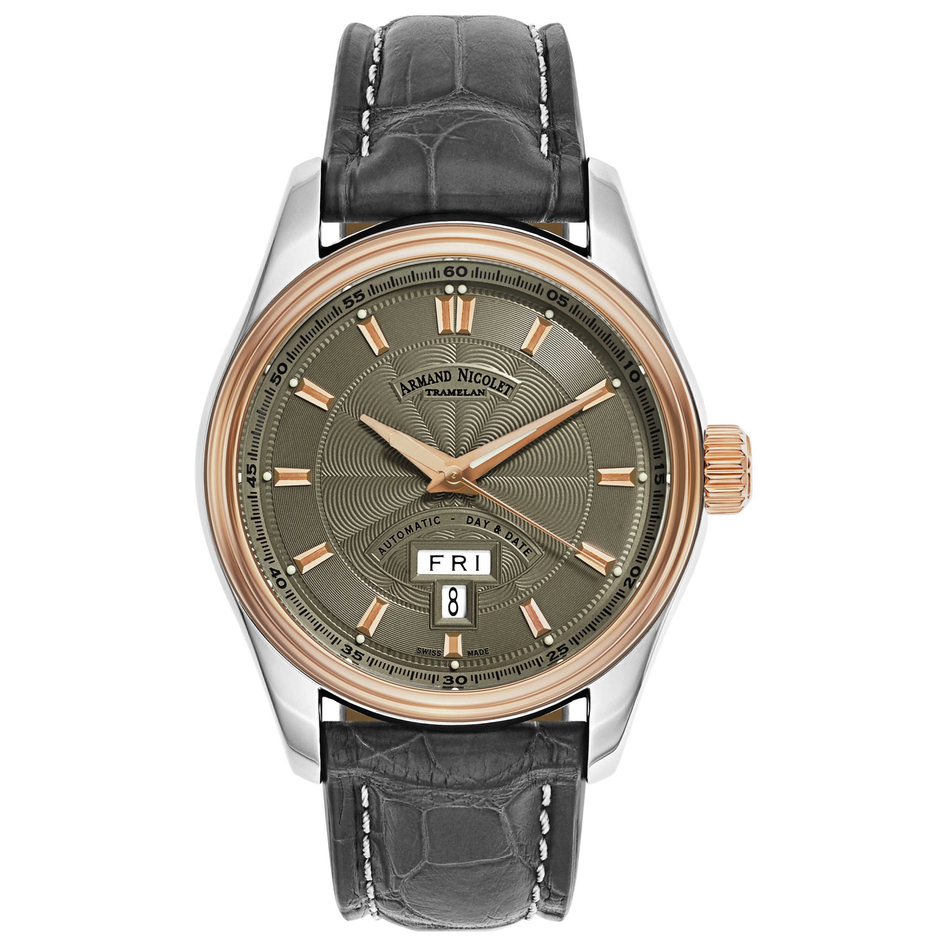 Front view of Armand Nicolet M02 Men's Automatic Watch 8640A-GS-P974GR2