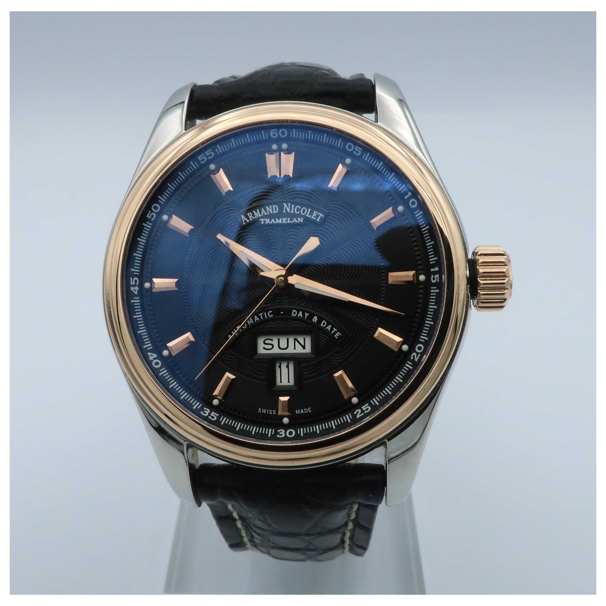 Front view of Armand Nicolet M02 Men's Automatic Watch 8640A-NS-P974NR2-SD