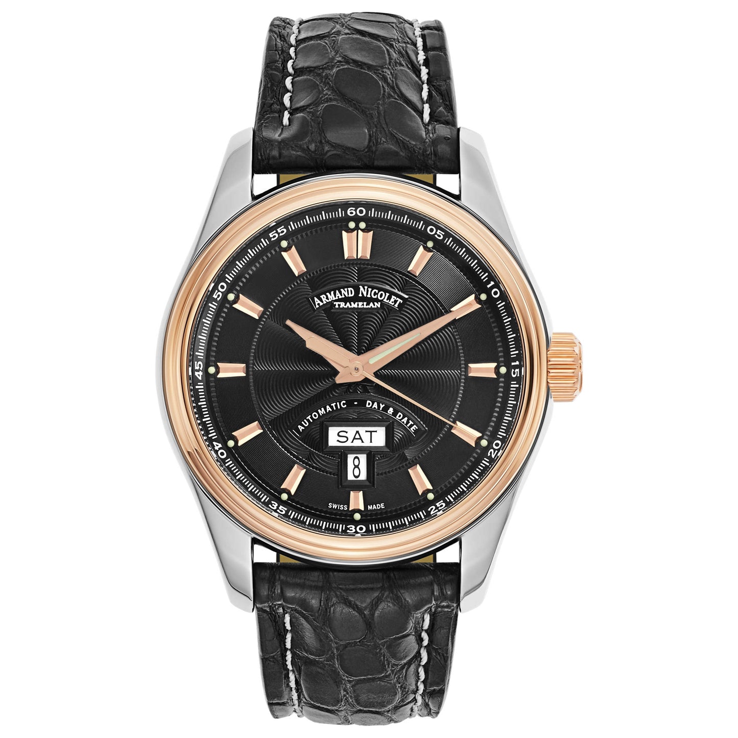 Front view of Armand Nicolet M02 Men's Automatic Watch 8640A-NS-P974NR2