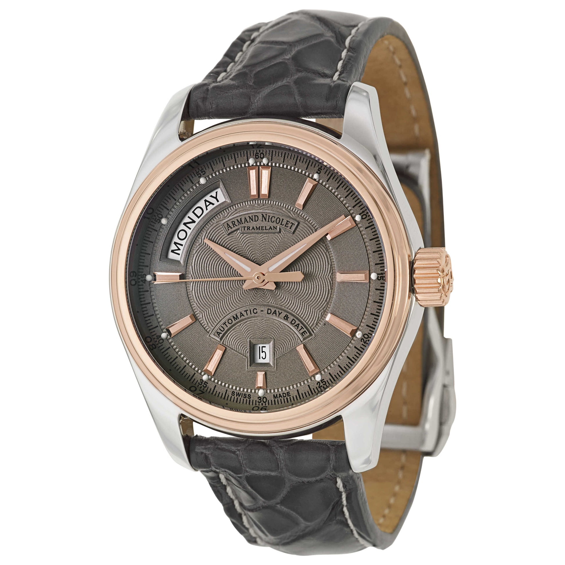 Front view of Armand Nicolet M02 Men's Automatic Watch 8641A-2-GR-P974GR2