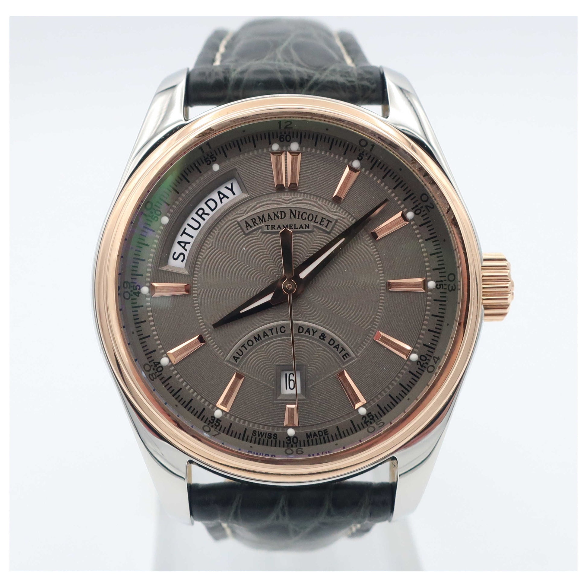 Front view of Armand Nicolet M02 Men's Automatic Watch 8641A-2-GRP974GR2-SD