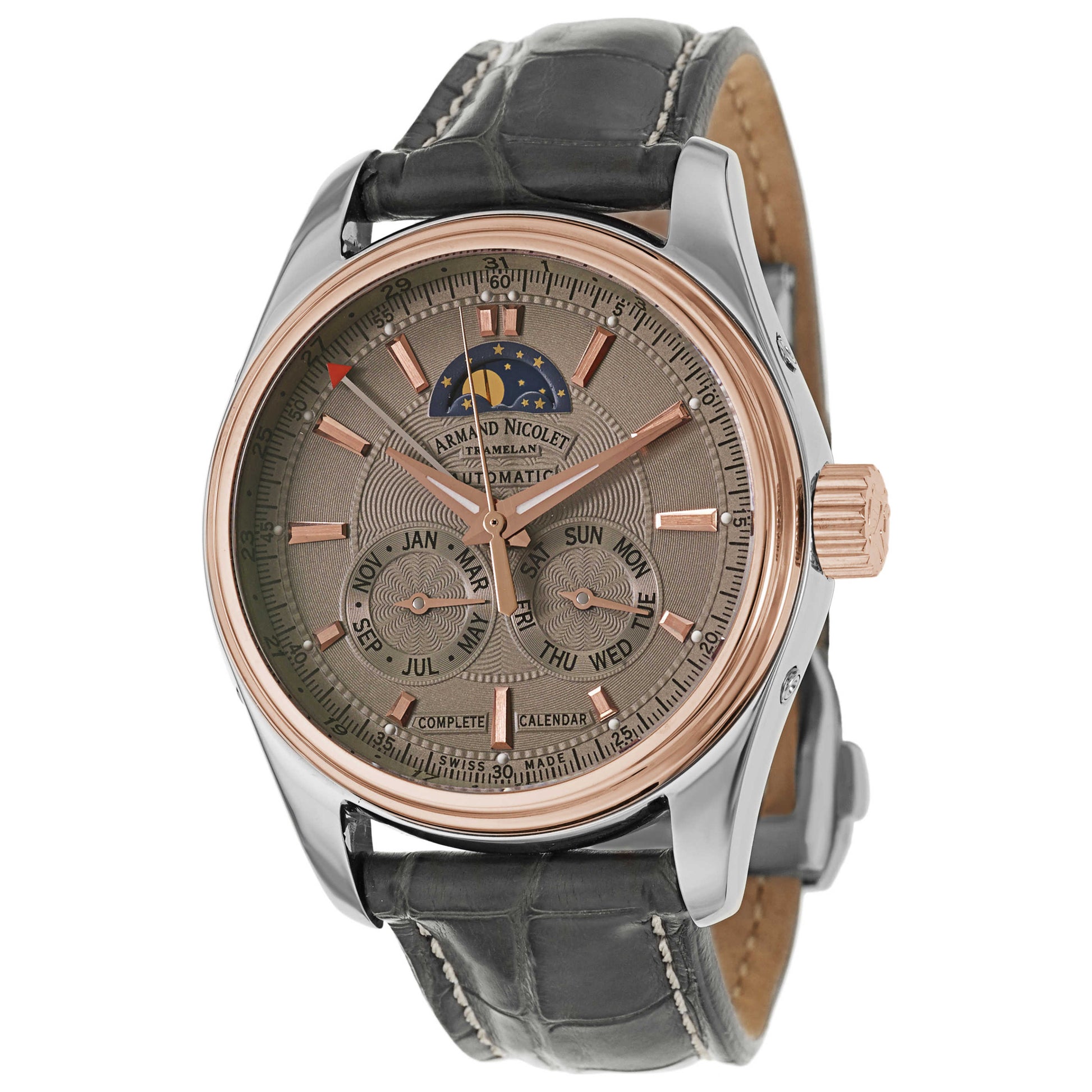 Front view of Armand Nicolet M02 Men's Automatic Watch 8642B-2-GR-P974GR2