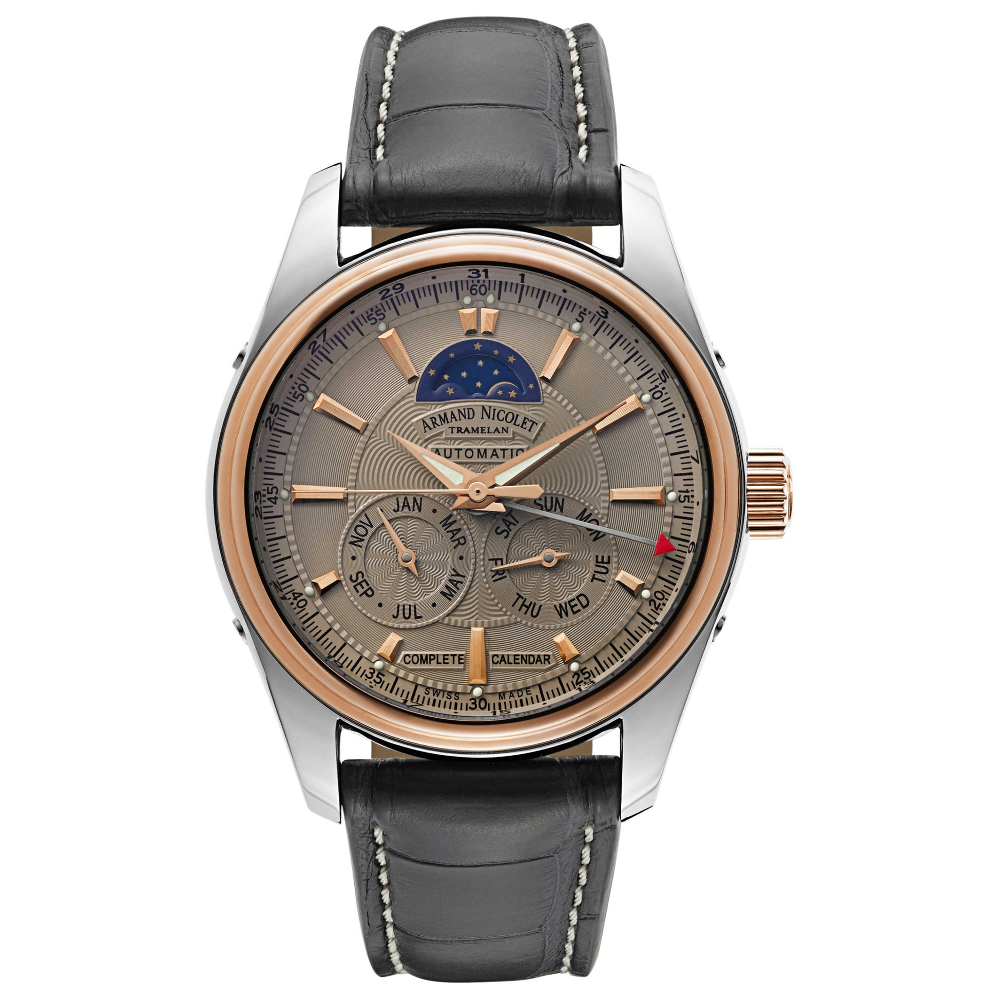 Front view of Armand Nicolet M02 Men's Automatic Watch 8642B-GR-P974GR2