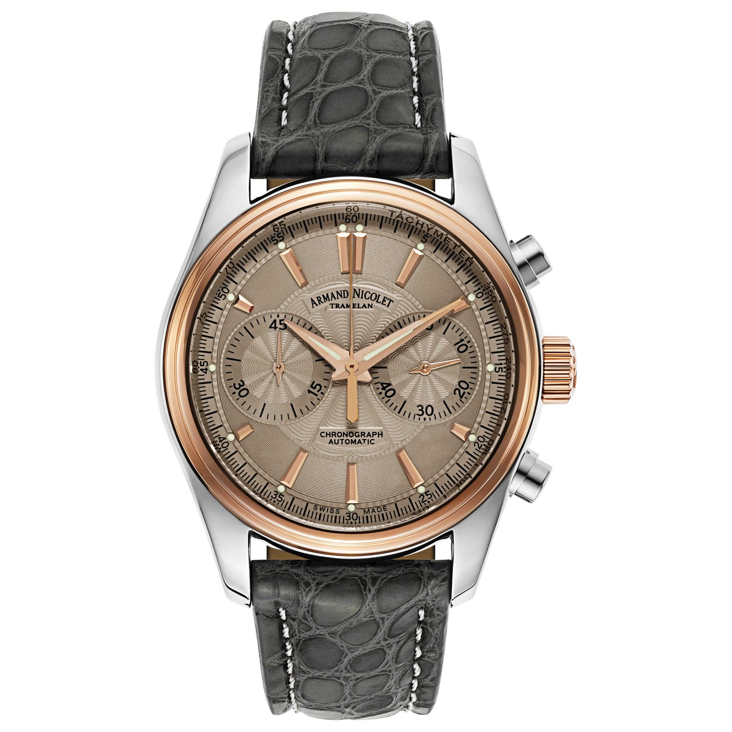 Front view of Armand Nicolet M02 Men's Automatic Watch 8644A-2-GS-P974GR2