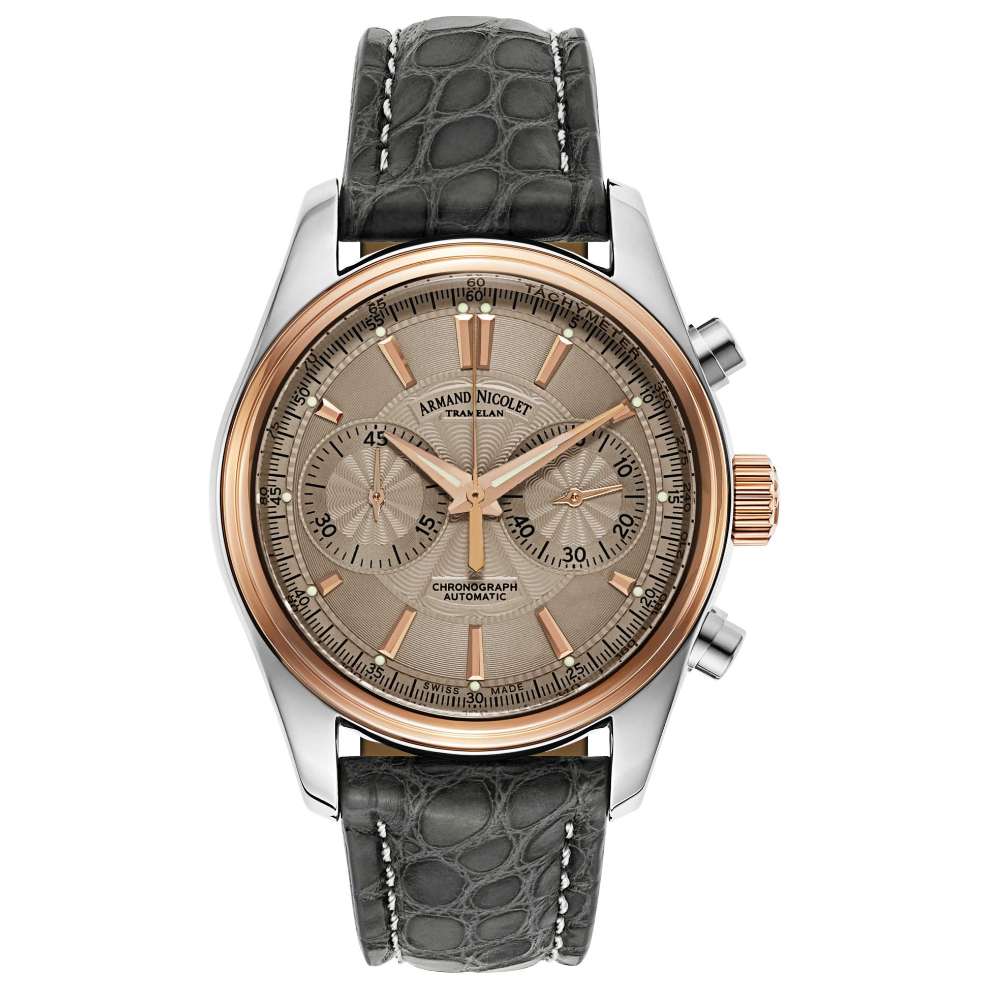 Front view of Armand Nicolet M02 Men's Automatic Watch 8644A-2-GS-P974GR2