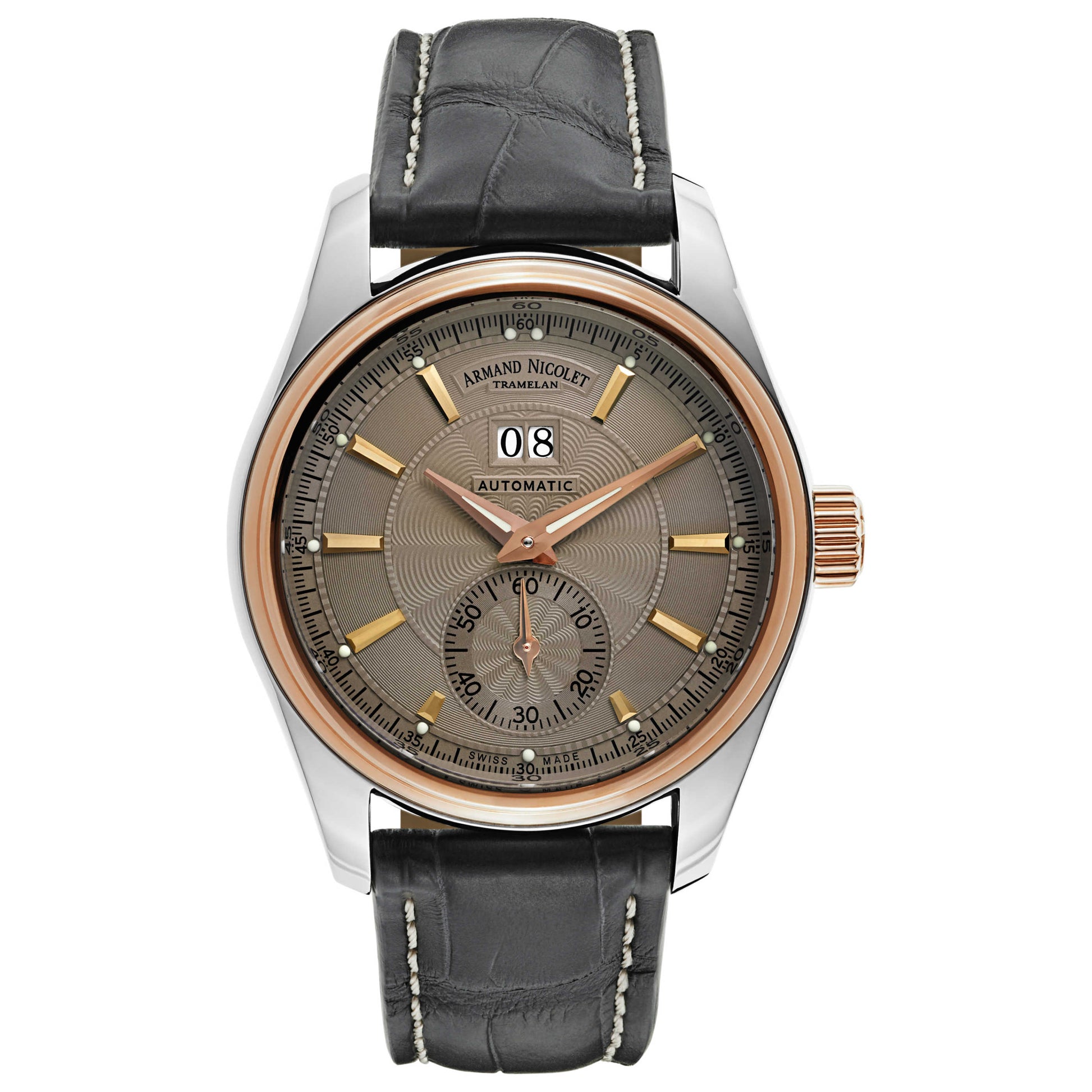 Front view of Armand Nicolet M02 Men's Automatic Watch 8646A-GR-P974GR2