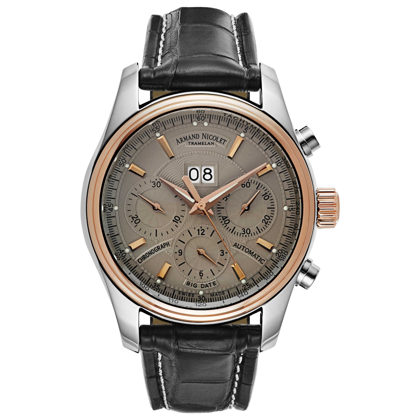 Front view of Armand Nicolet M02 Men's Automatic Watch 8648A-2-GR-P974GR2
