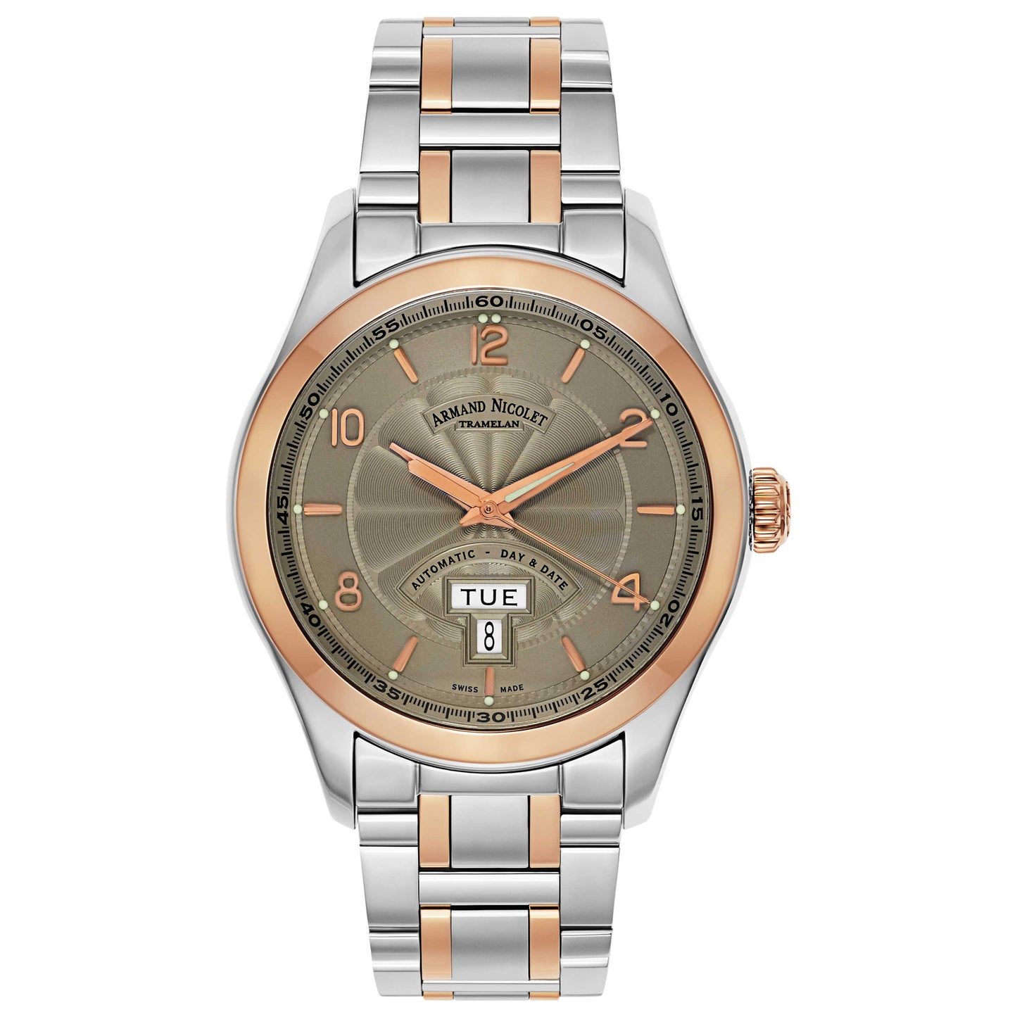 Front view of Armand Nicolet M02 Men's Automatic Watch 8740A-GS-M8740
