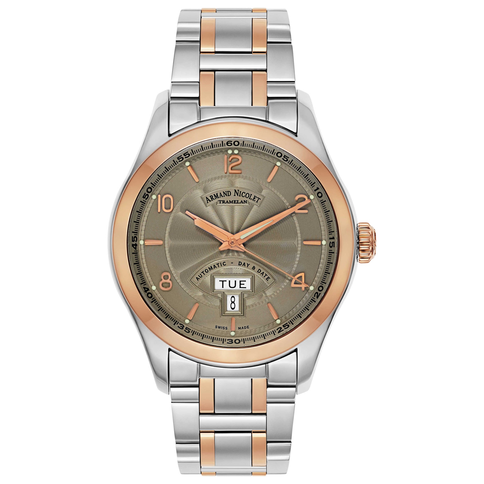 Front view of Armand Nicolet M02 Men's Automatic Watch 8740A-GS-M8740