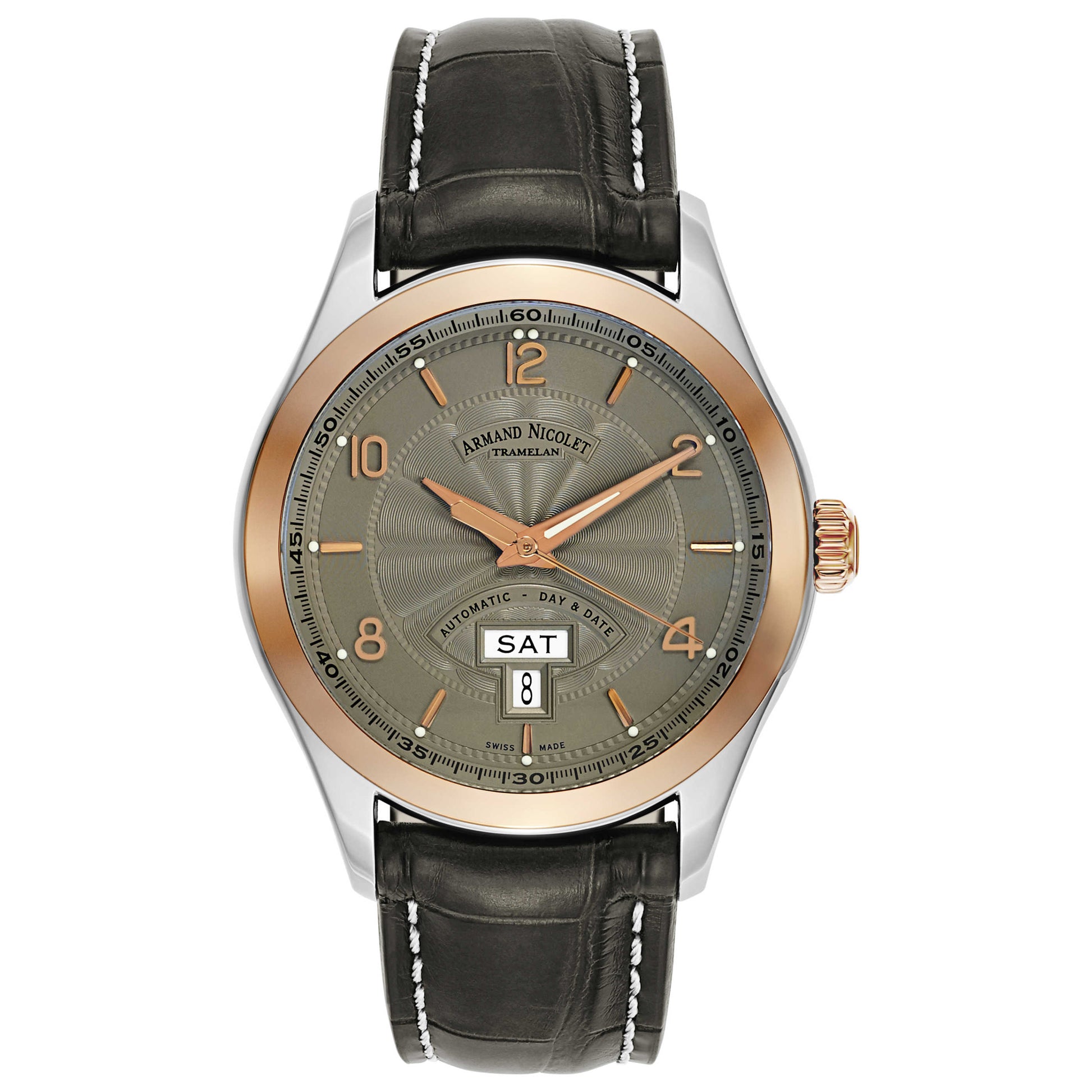 Front view of Armand Nicolet M02 Men's Automatic Watch 8740A-GS-P974GR2