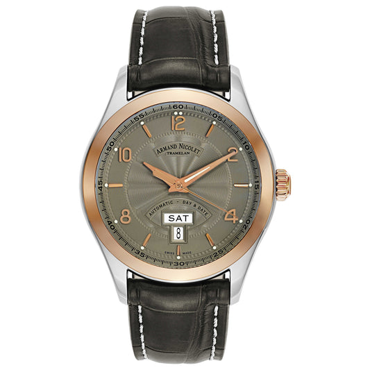 Front view of Armand Nicolet M02 Men's Automatic Watch 8740A-GS-P974GR2