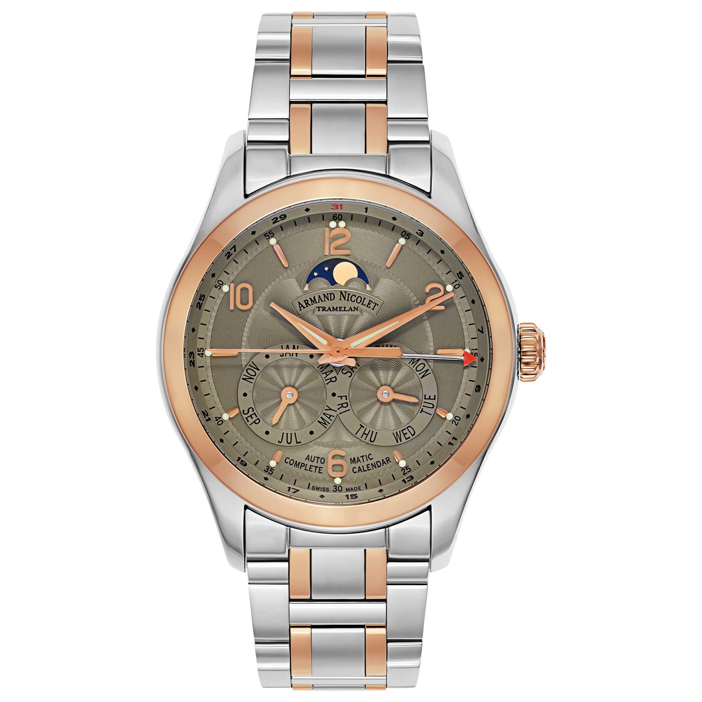 Front view of Armand Nicolet M02 Men's Automatic Watch 8742B-GS-M8740