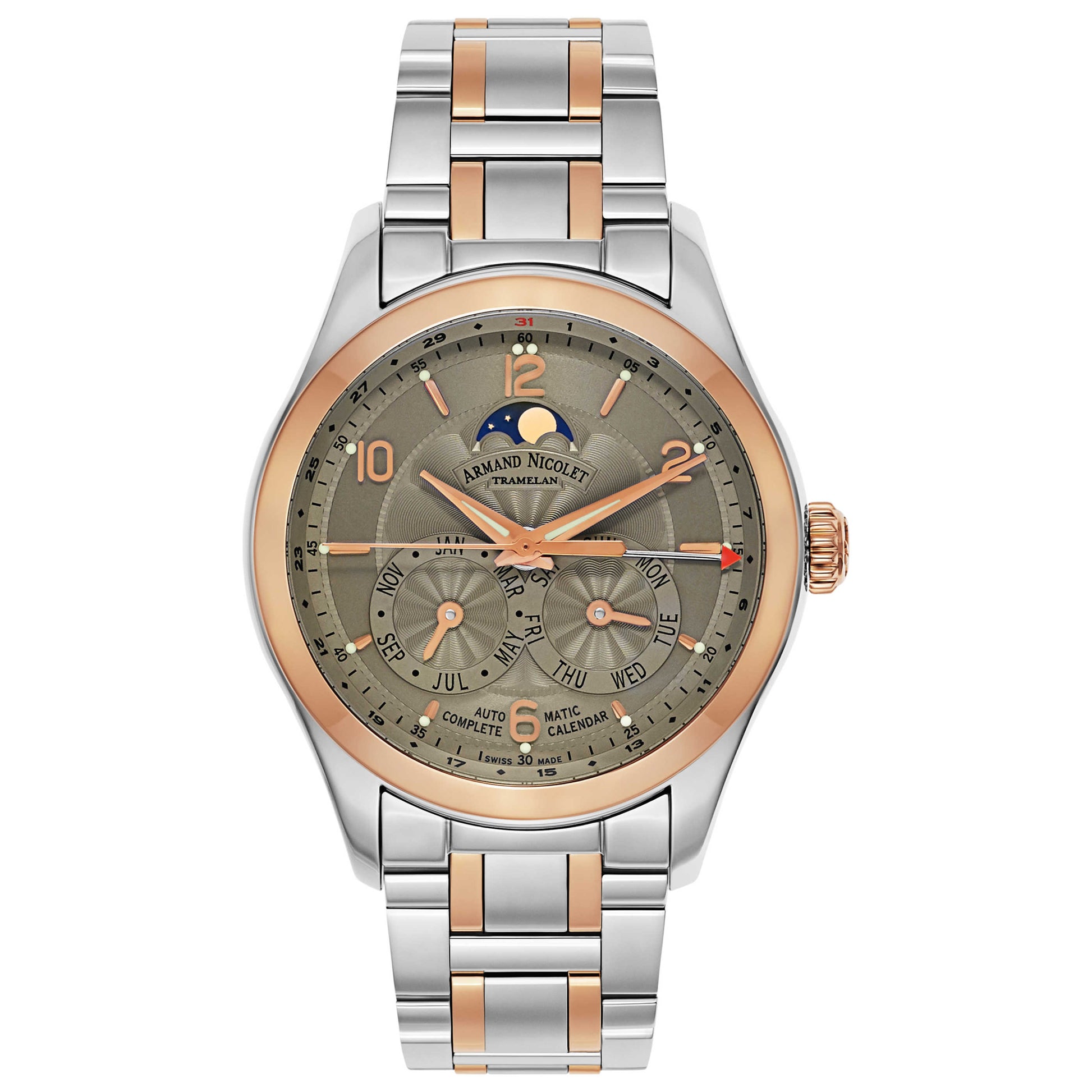 Front view of Armand Nicolet M02 Men's Automatic Watch 8742B-GS-M8740