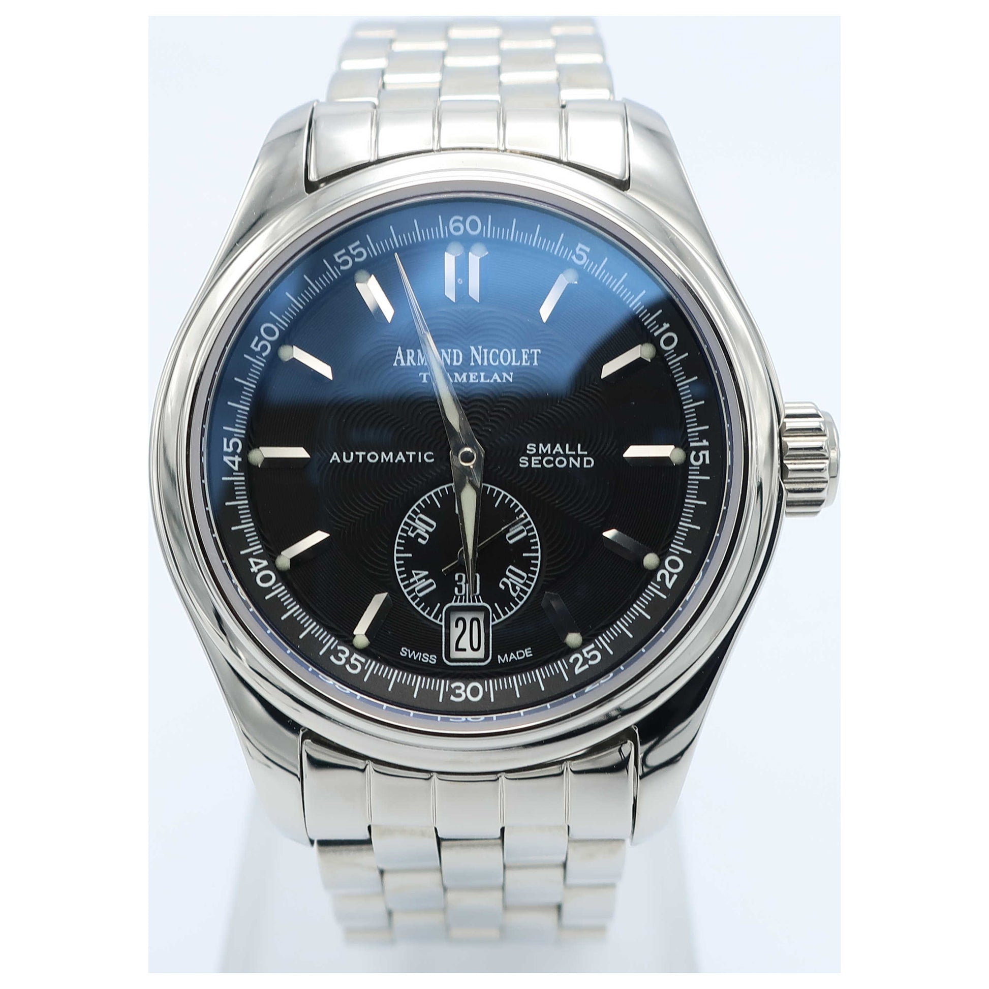 Front view of Armand Nicolet Hunter Men's Automatic Watch 9045A-1-NR-M9060-SD