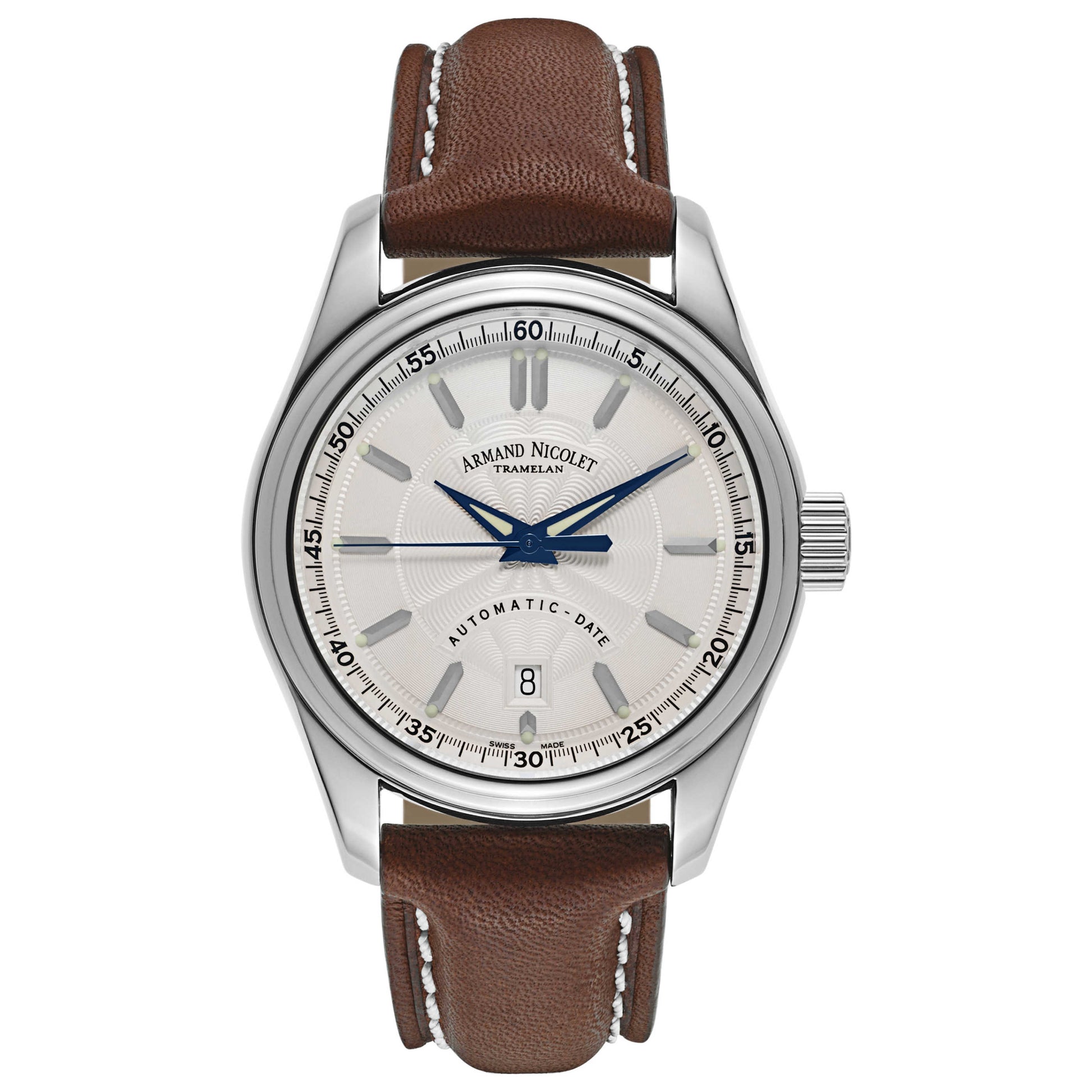 Front view of Armand Nicolet M02 Men's Automatic Watch 9140A-AG-P140MR2