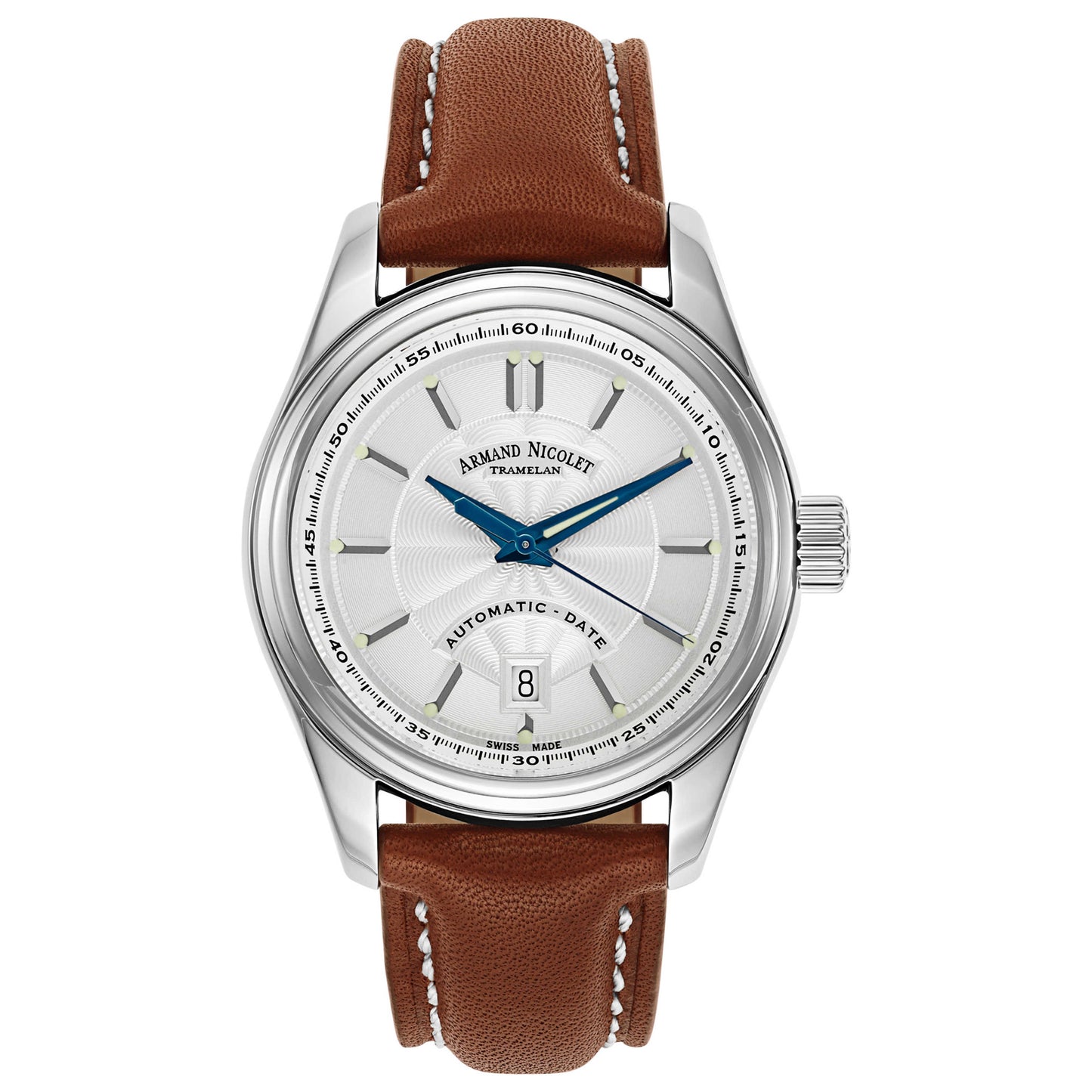Front view of Armand Nicolet M02 Men's Automatic Watch 9140A2-AG-P140MR2