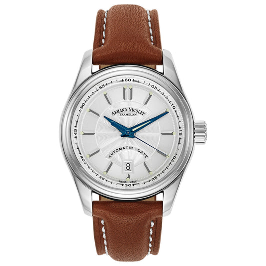 Front view of Armand Nicolet M02 Men's Automatic Watch 9140A2-AG-P140MR2