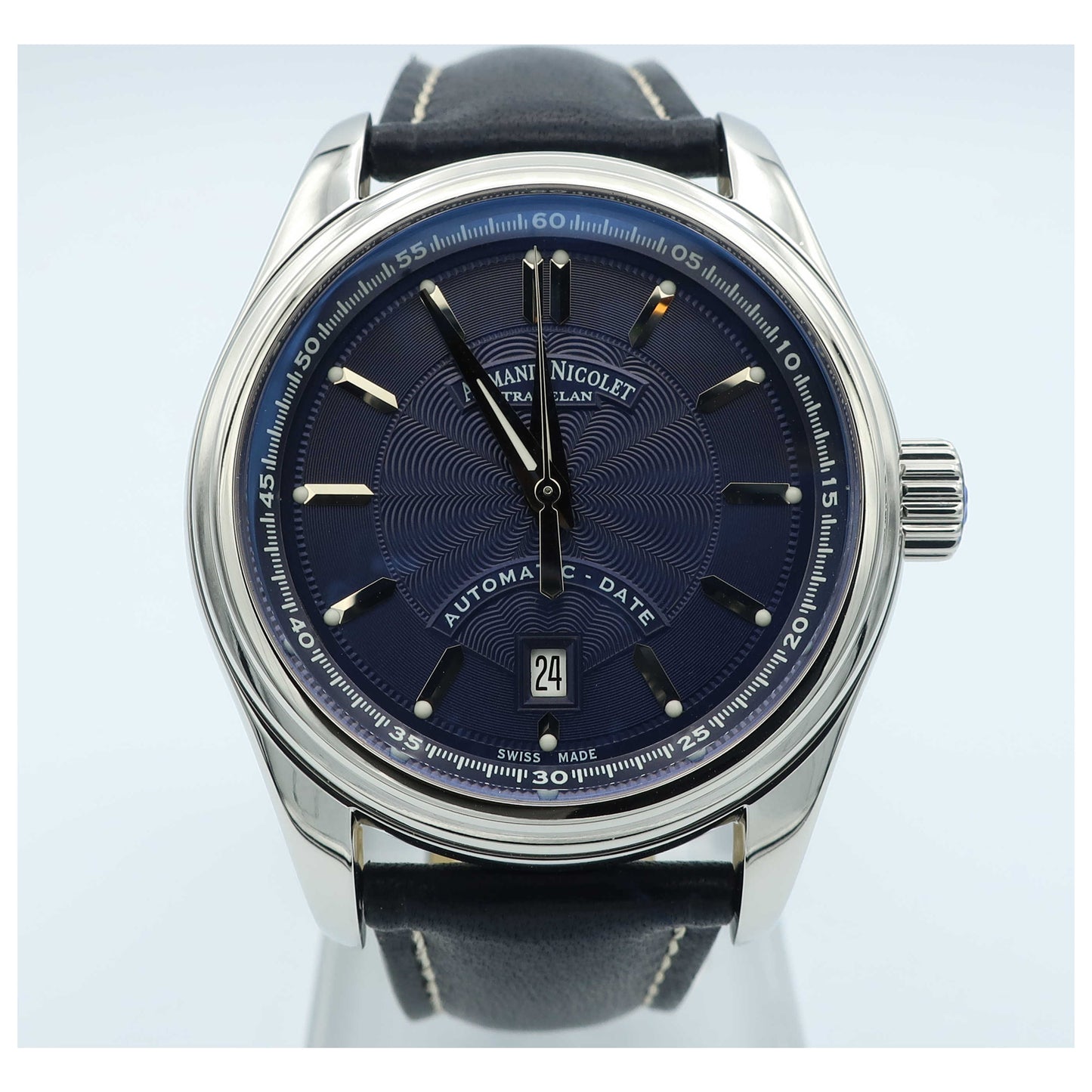 Front view of Armand Nicolet M02 Men's Automatic Watch 9140A2-BU-P140BU2-SD